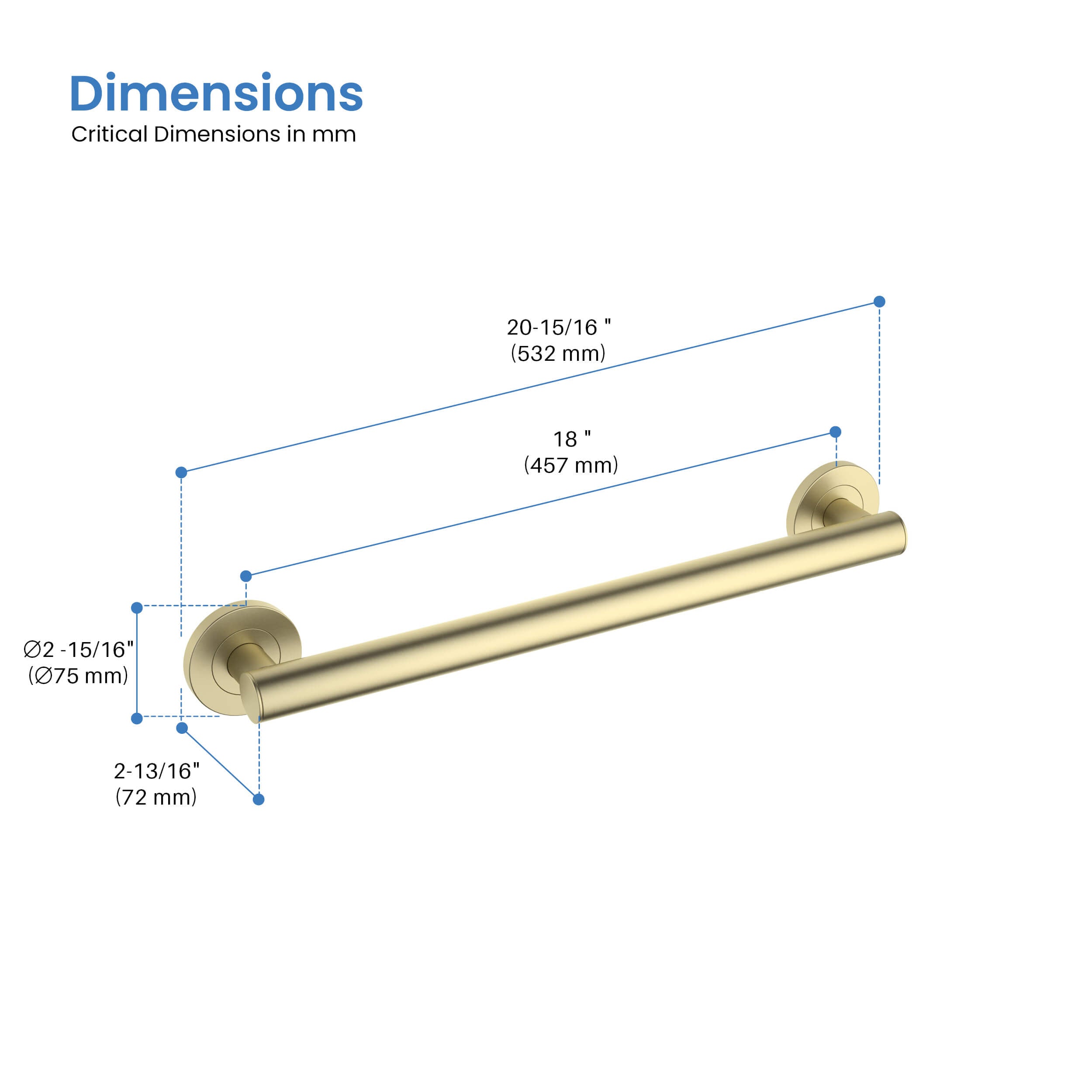 18" Stainless Steel Bathroom Safety Grab Bar - CGB-1118