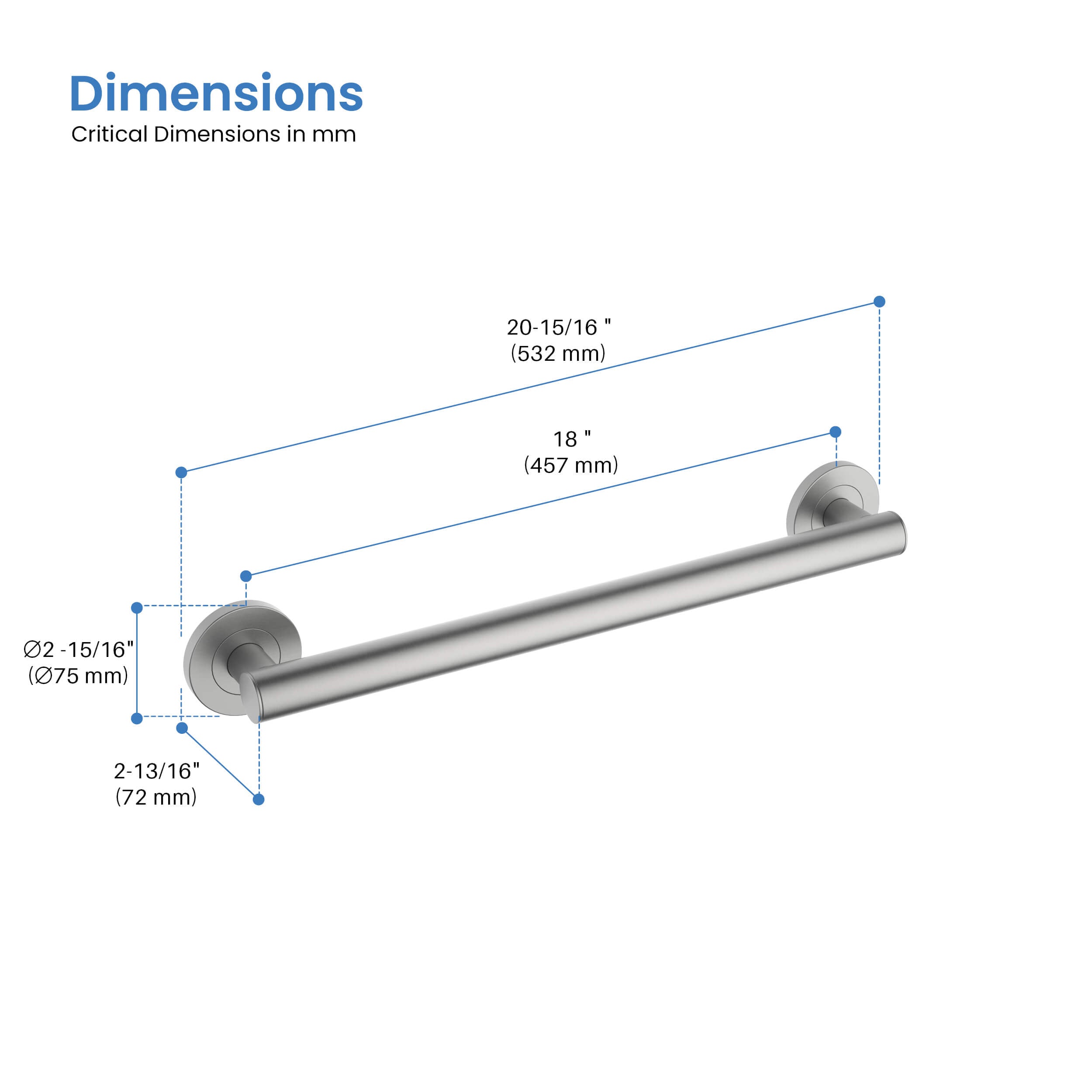 18" Stainless Steel Bathroom Safety Grab Bar - CGB-1118