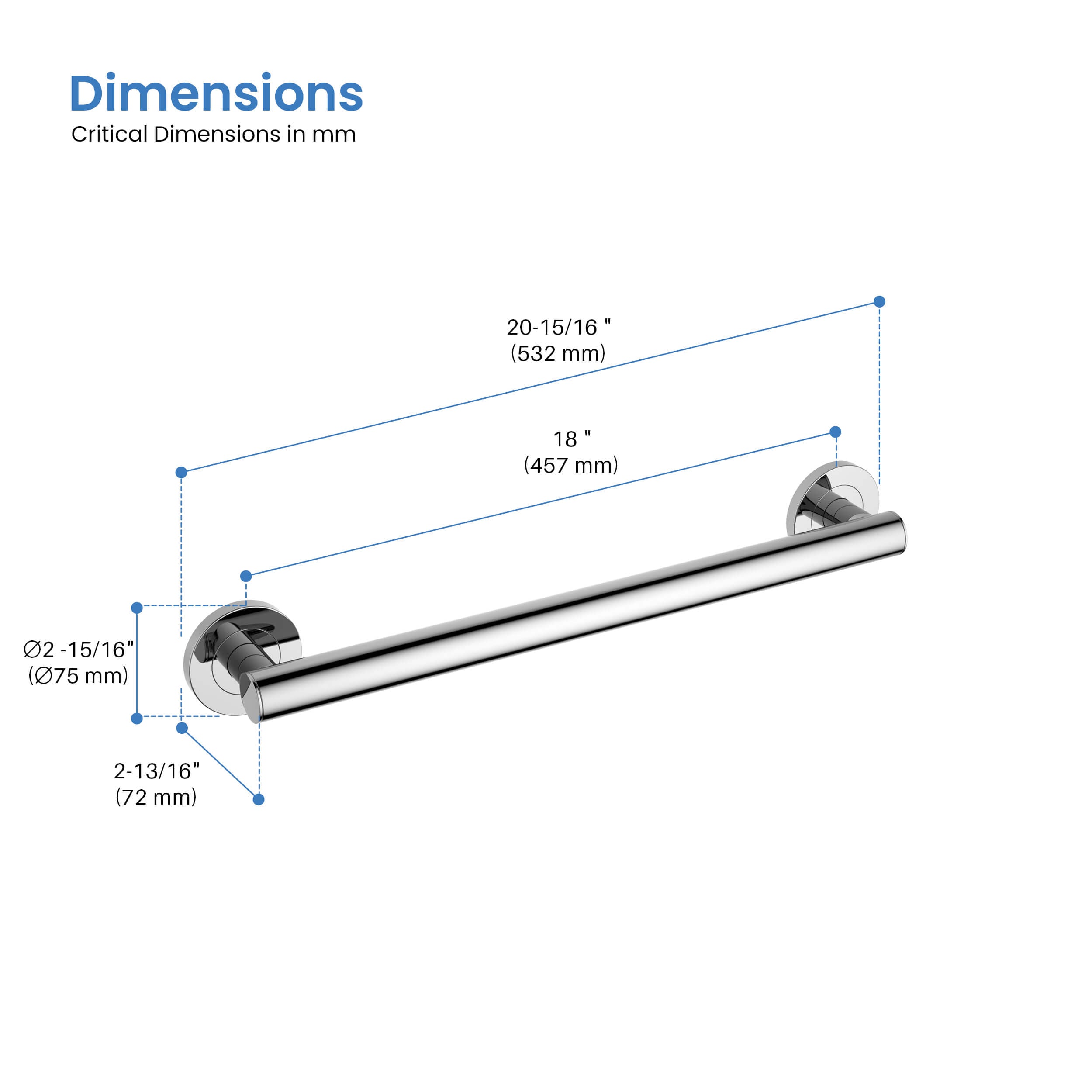 18" Stainless Steel Bathroom Safety Grab Bar - CGB-1118