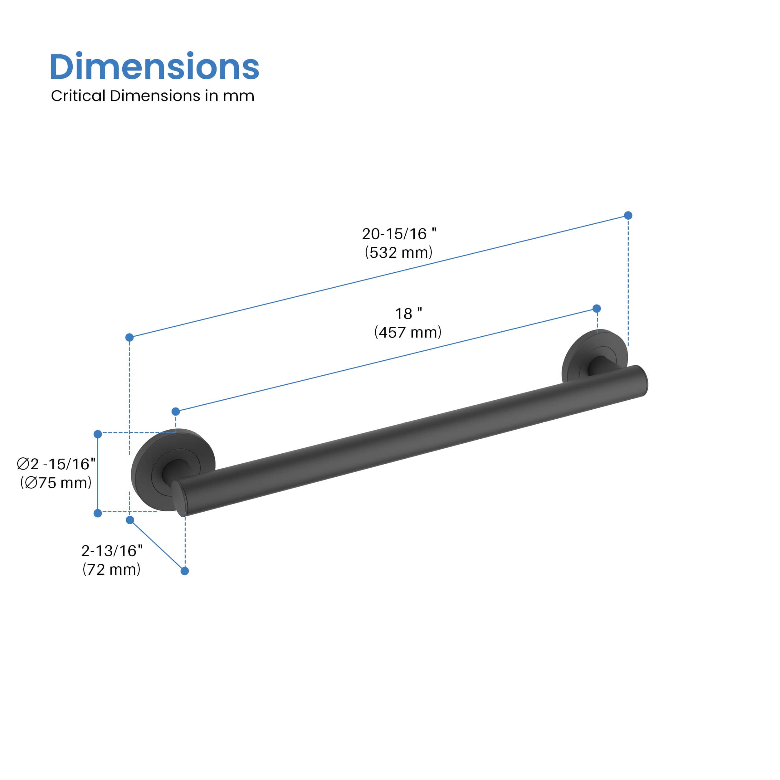 18" Stainless Steel Bathroom Safety Grab Bar - CGB-1118