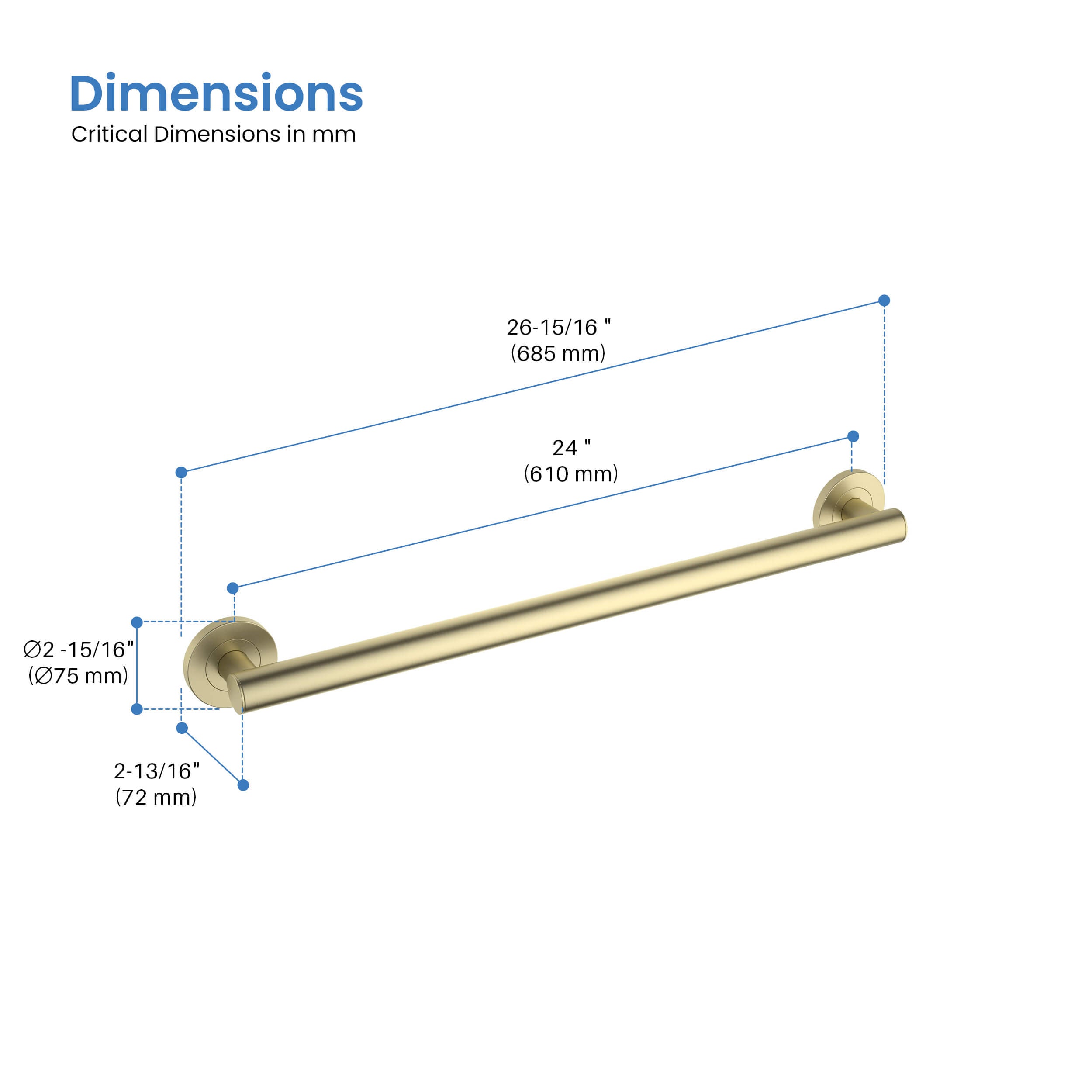 24" Stainless Steel Bathroom Safety Grab Bar - CGB-1124