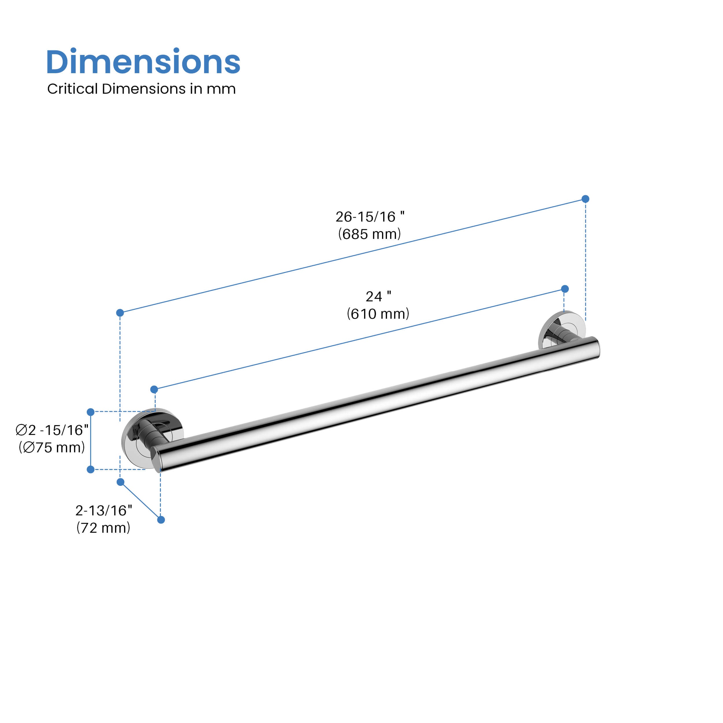 24" Stainless Steel Bathroom Safety Grab Bar - CGB-1124