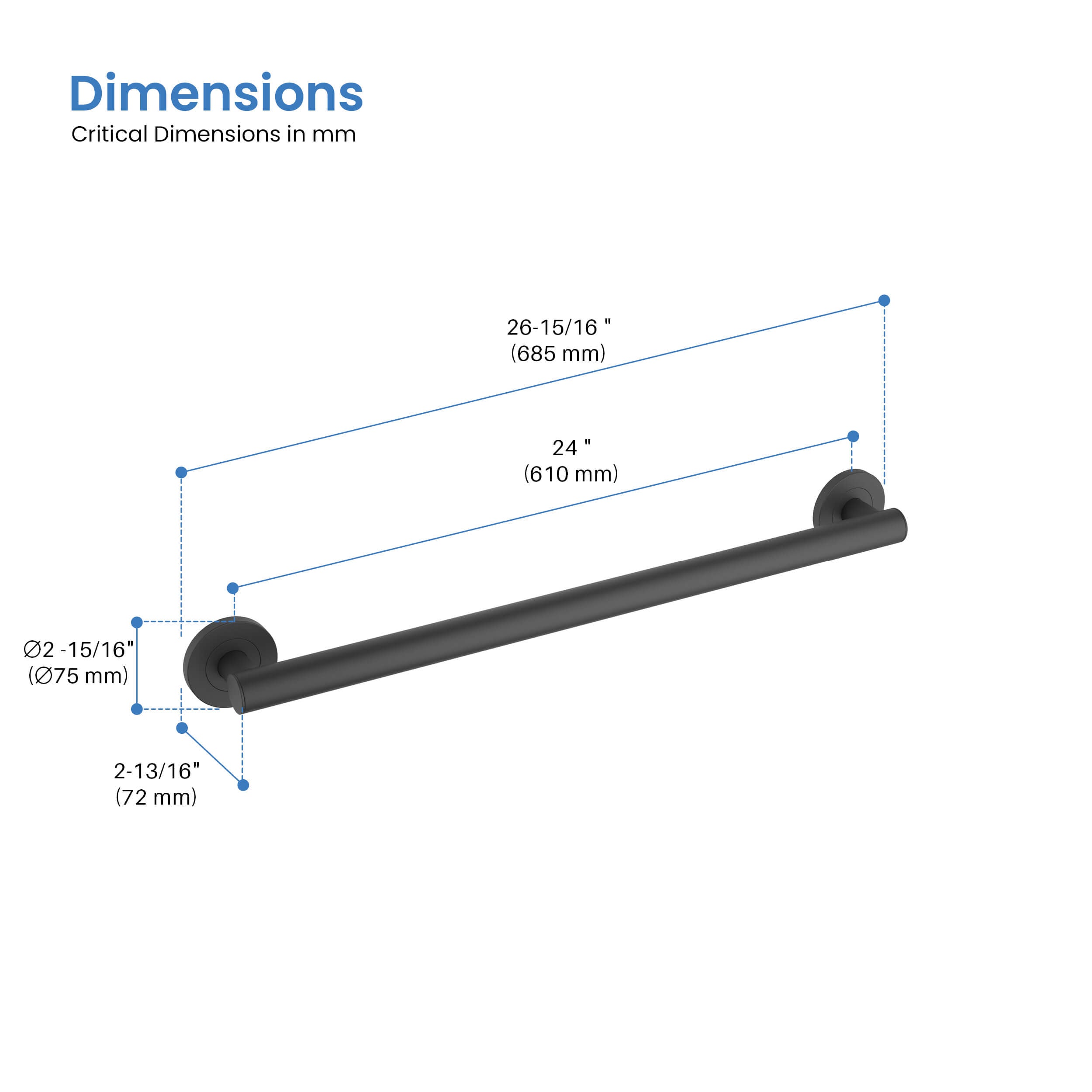 24" Stainless Steel Bathroom Safety Grab Bar - CGB-1124