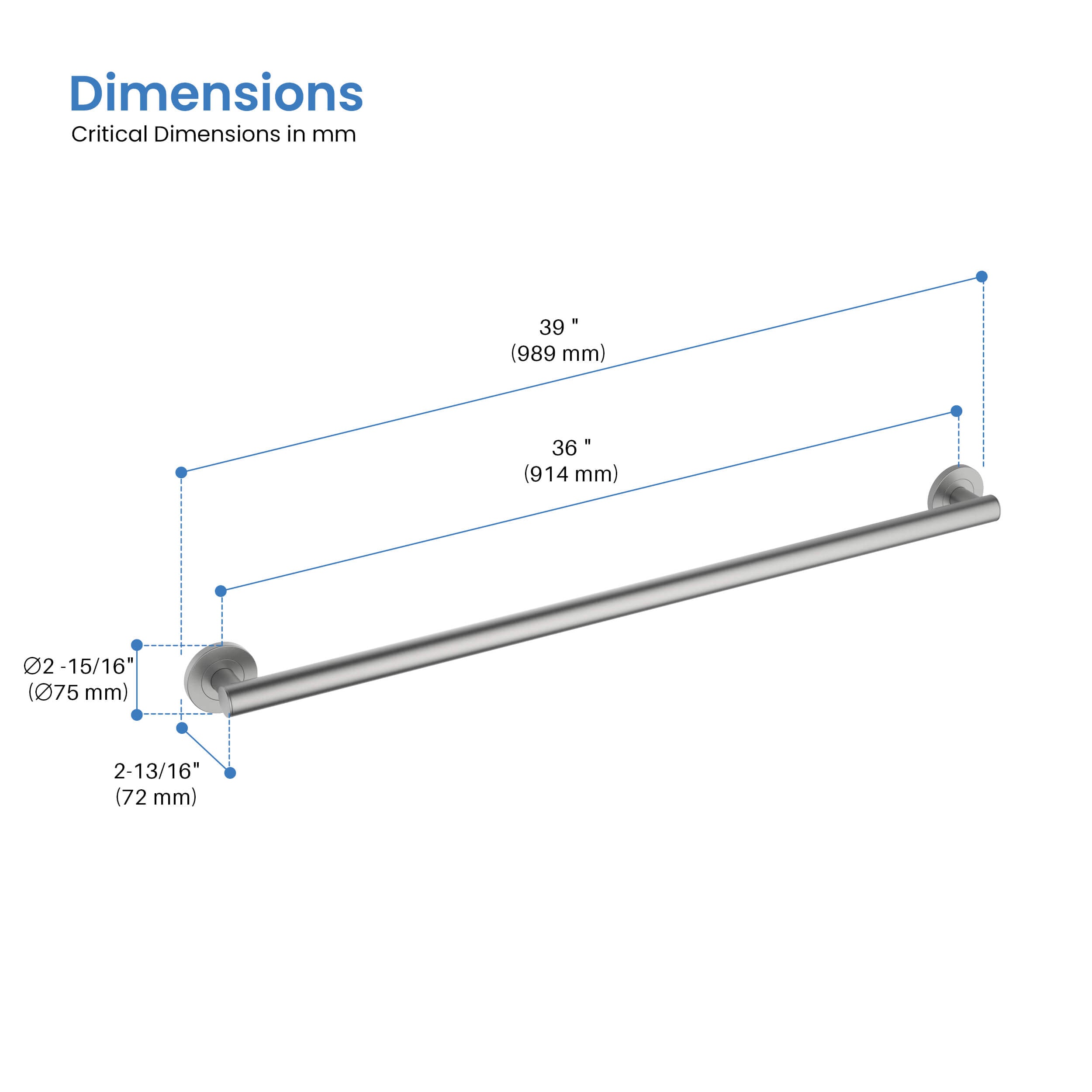 36" Stainless Steel Bathroom Safety Grab Bar - CGB-1136