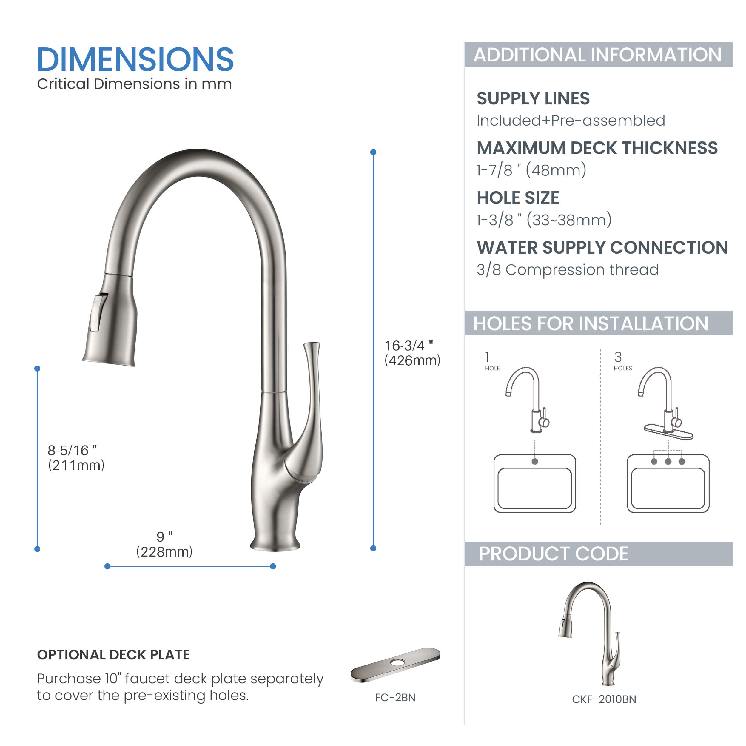 Kansas Single Handle Pull Down Kitchen Sink Faucet - CKF-2010