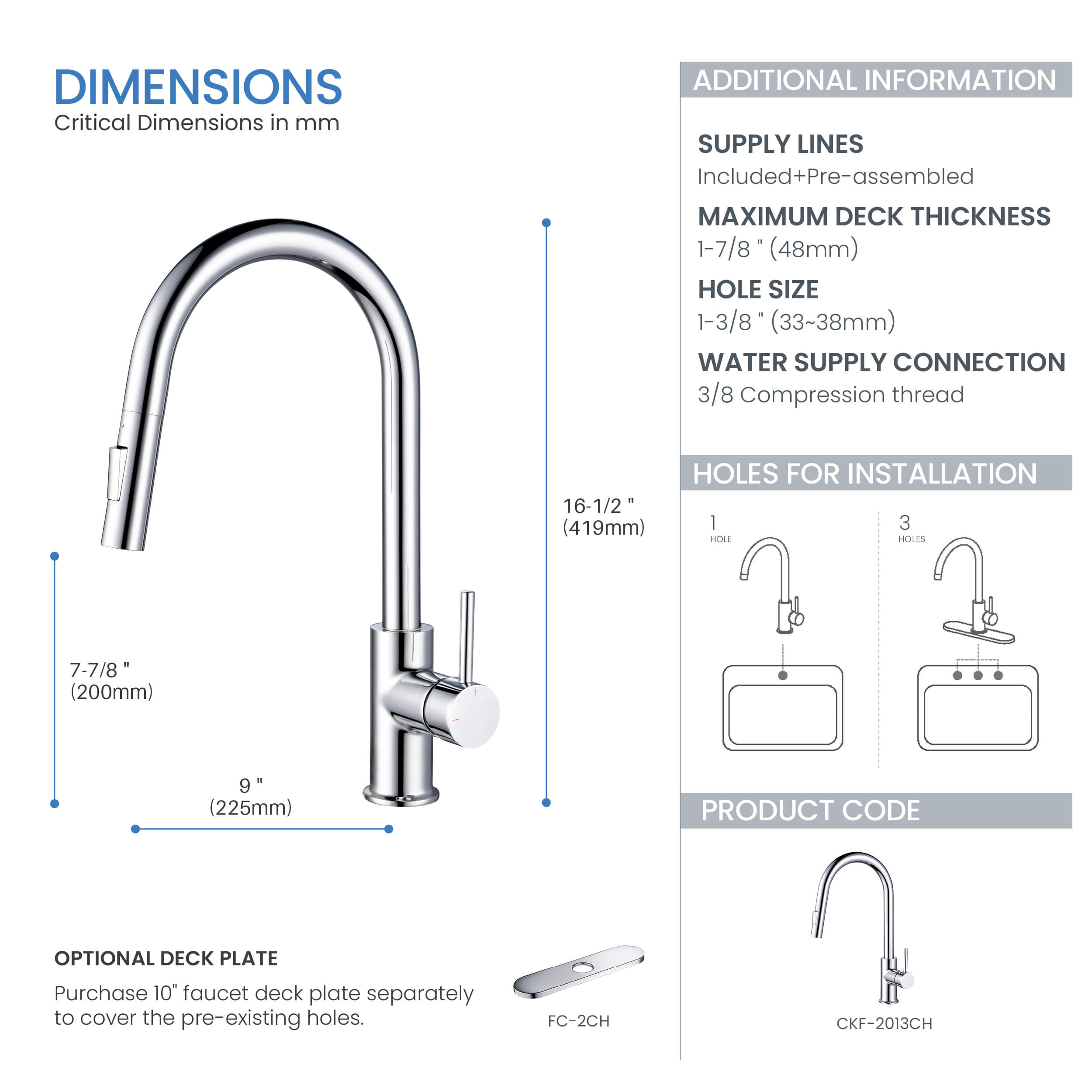 Halo Single Handle Pull Down Kitchen Faucet - CKF-2013