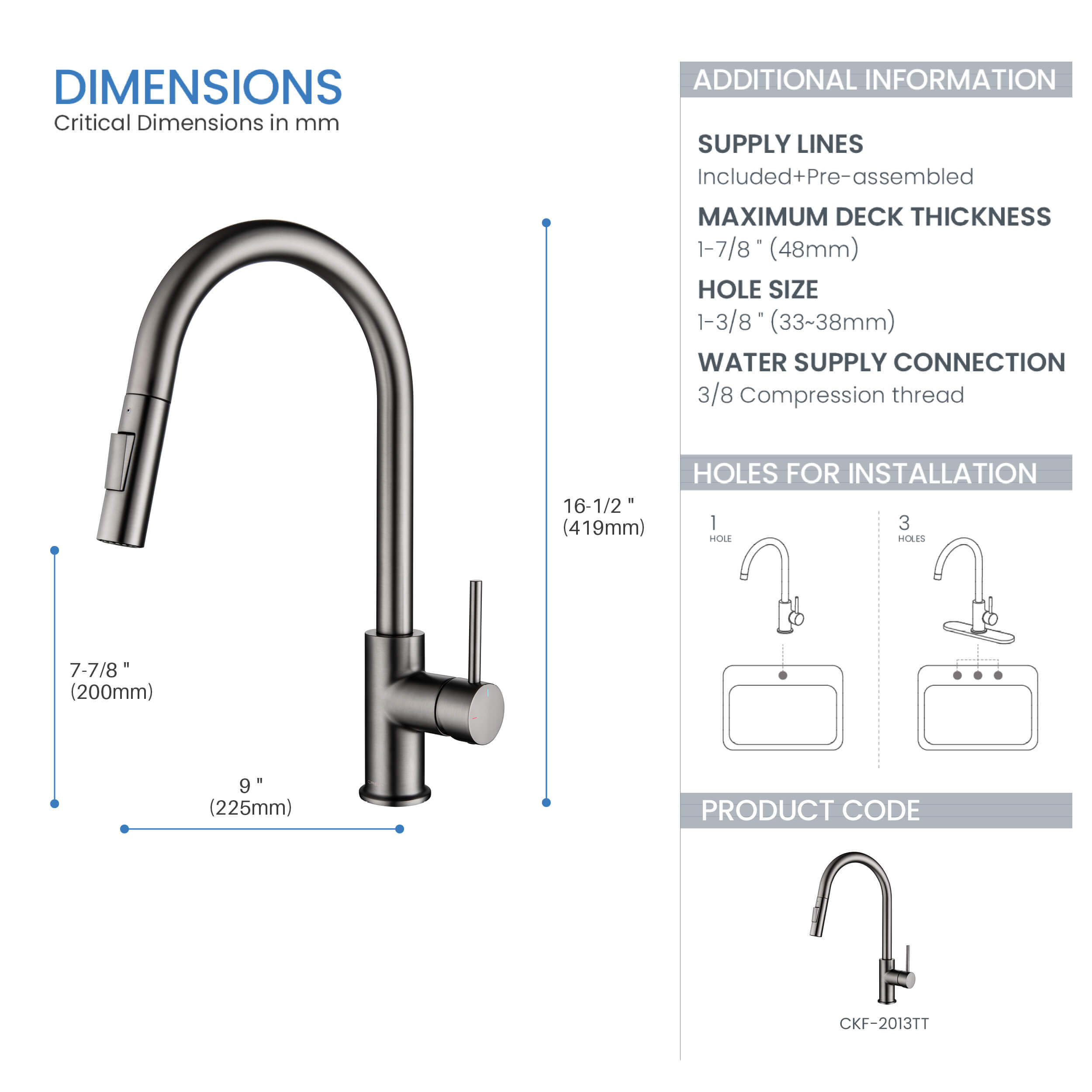 Halo Single Handle Pull Down Kitchen Faucet - CKF-2013