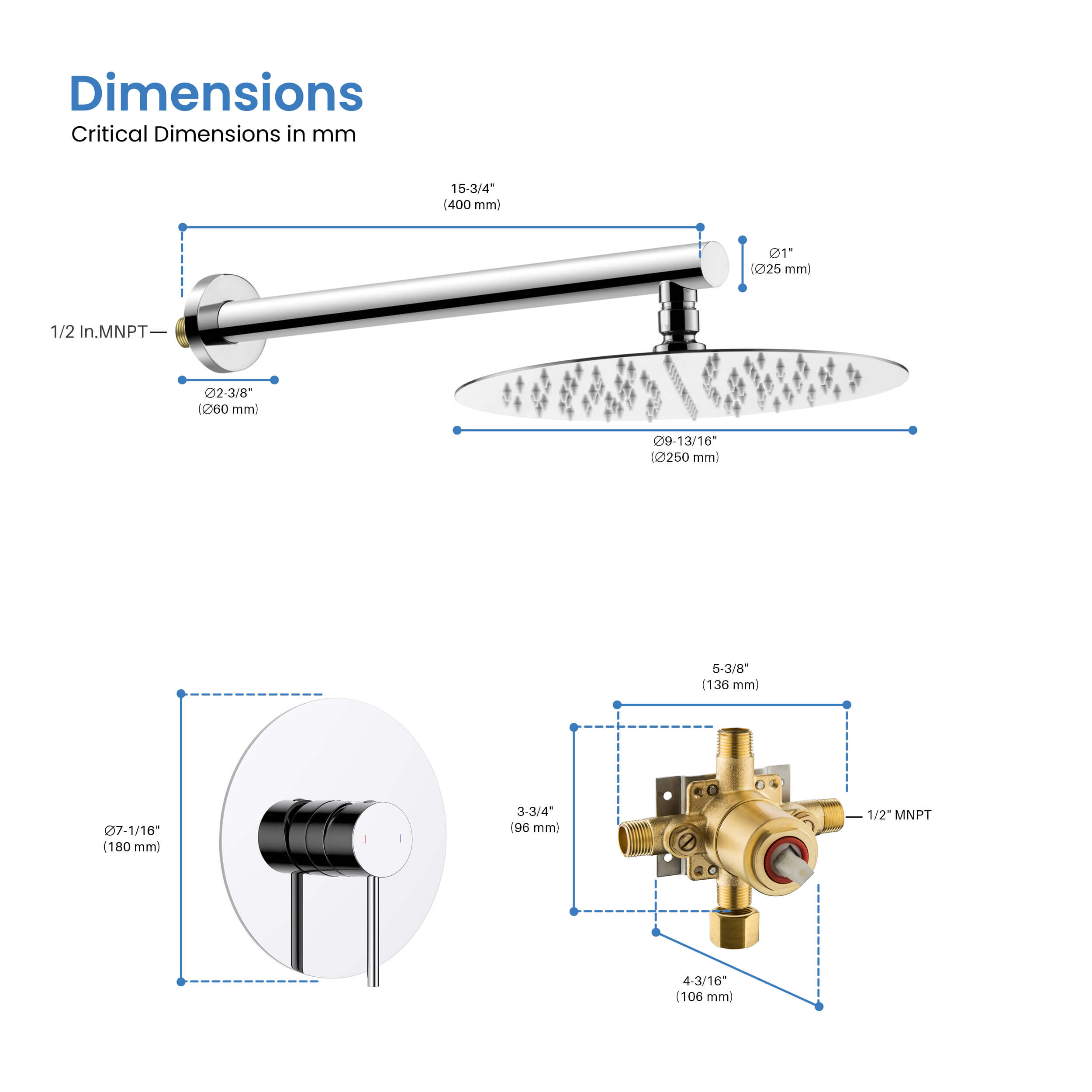 Halo Pressure Balanced Single Function Wall Mount Shower System with Rough-In Valve - CSF-4007