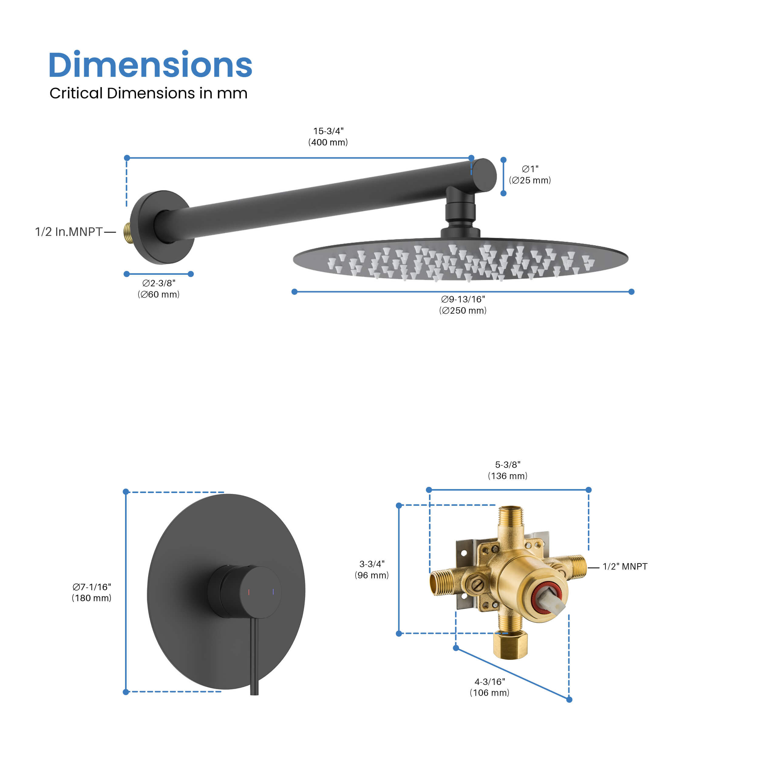 Halo Pressure Balanced Single Function Wall Mount Shower System with Rough-In Valve - CSF-4007