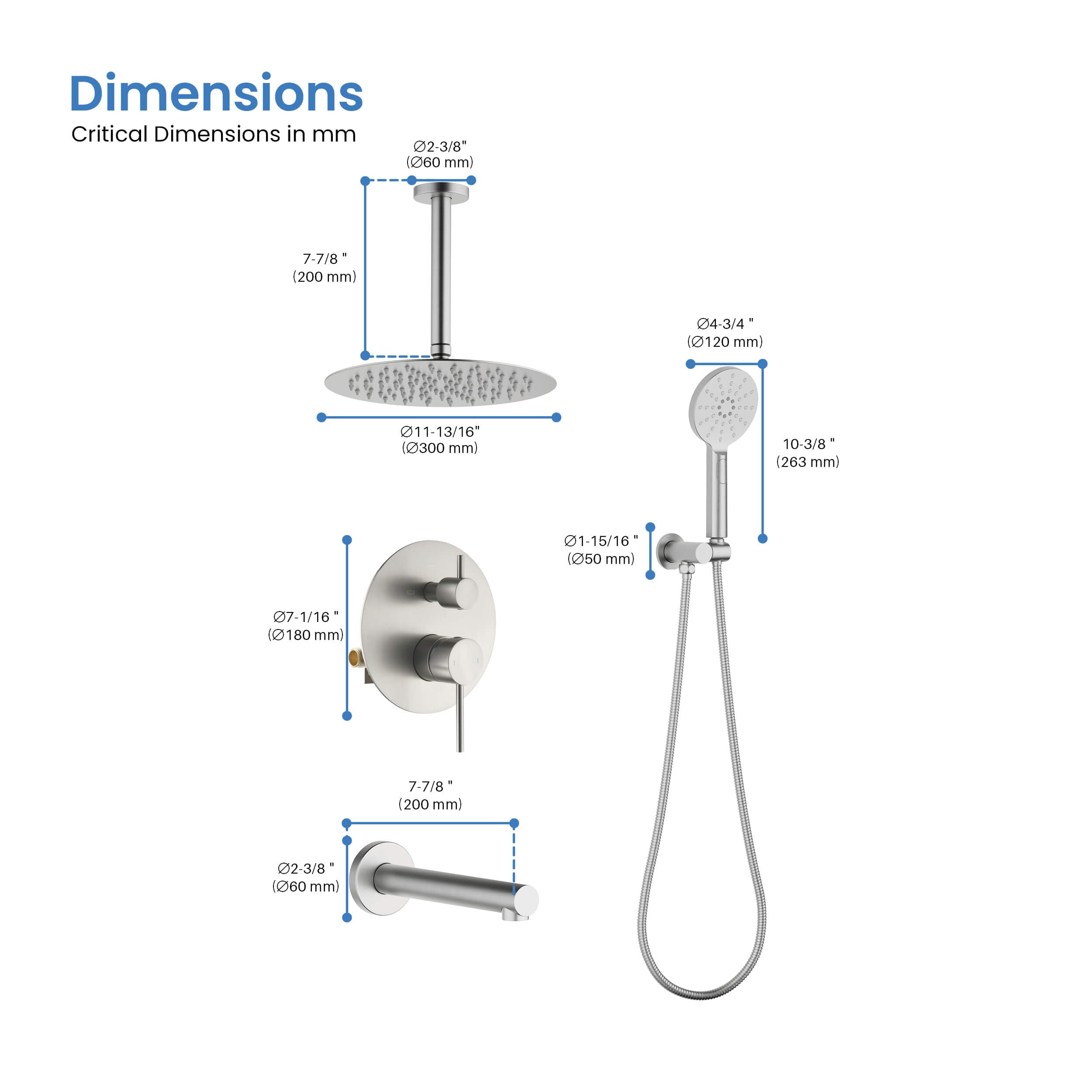 Halo Pressure Balanced 3-Function Ceiling Mount Shower System with Rough-in Valve - CSF-4009