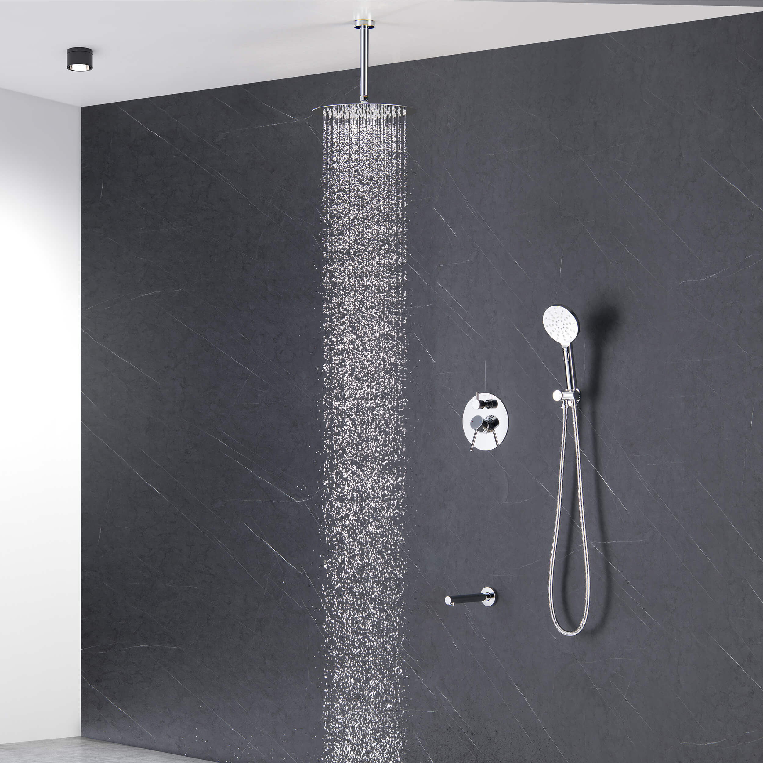 Halo Pressure Balanced 3-Function Ceiling Mount Shower System with Rough-in Valve - CSF-4009