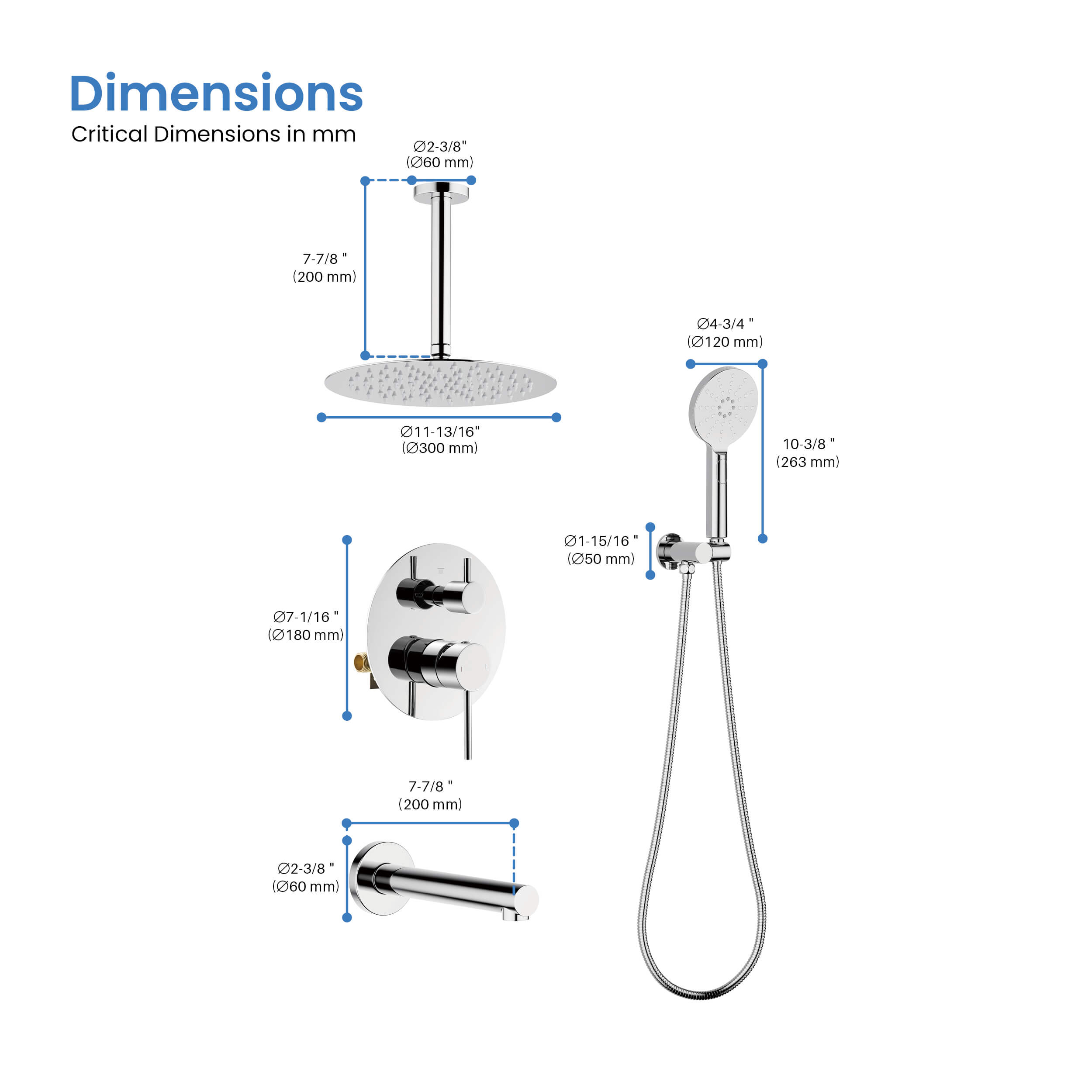 Halo Pressure Balanced 3-Function Ceiling Mount Shower System with Rough-in Valve - CSF-4009