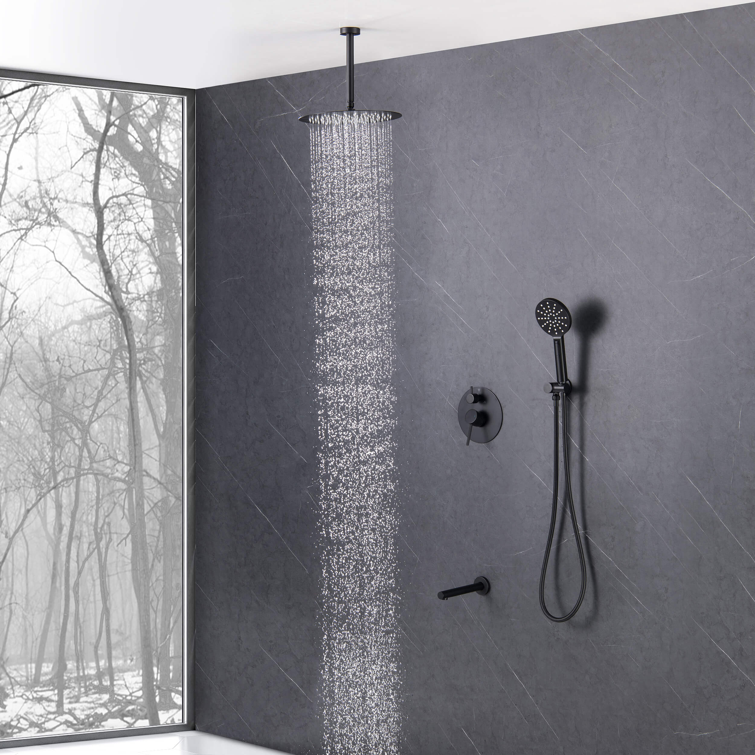 Halo Pressure Balanced 3-Function Ceiling Mount Shower System with Rough-in Valve - CSF-4009