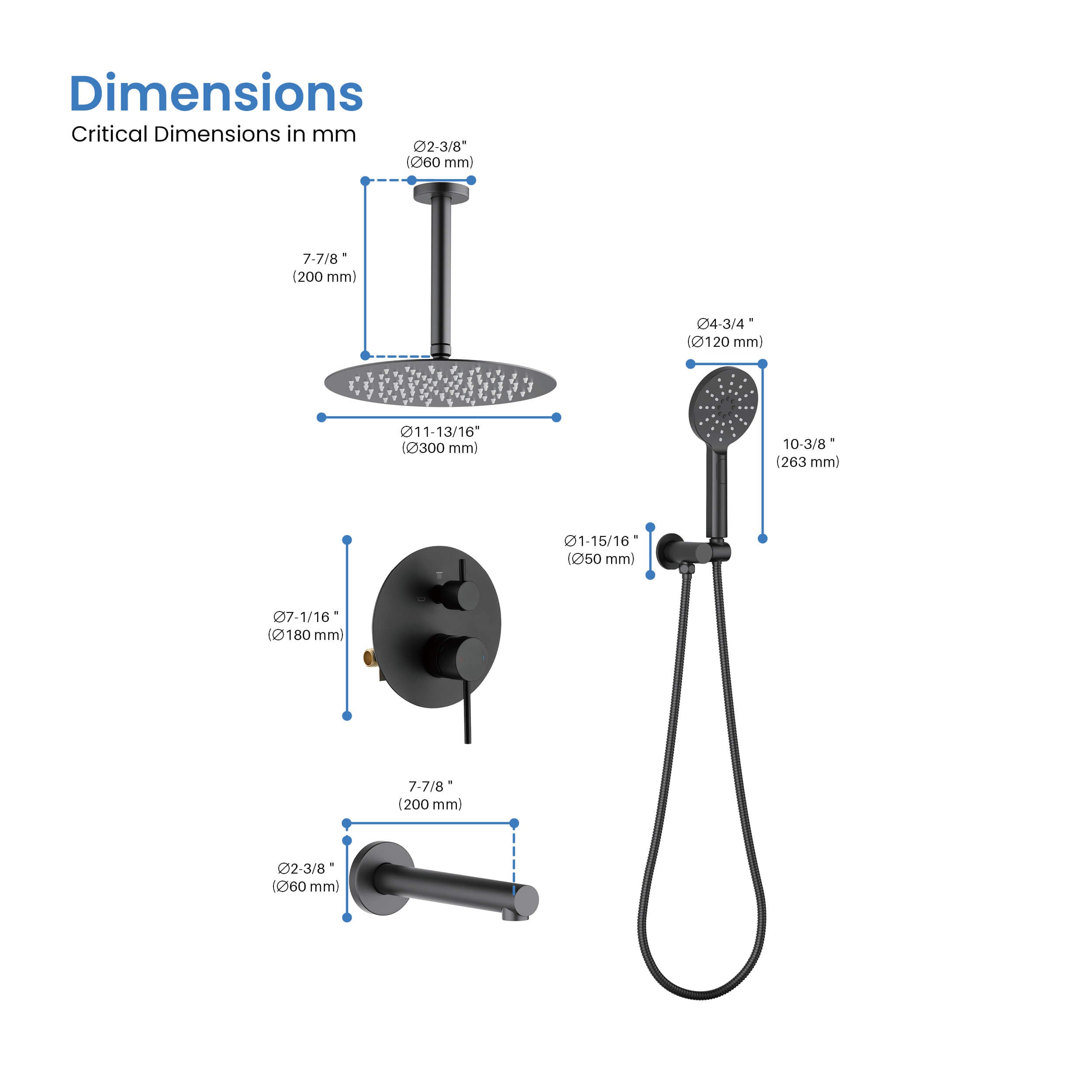 Halo Pressure Balanced 3-Function Ceiling Mount Shower System with Rough-in Valve - CSF-4009