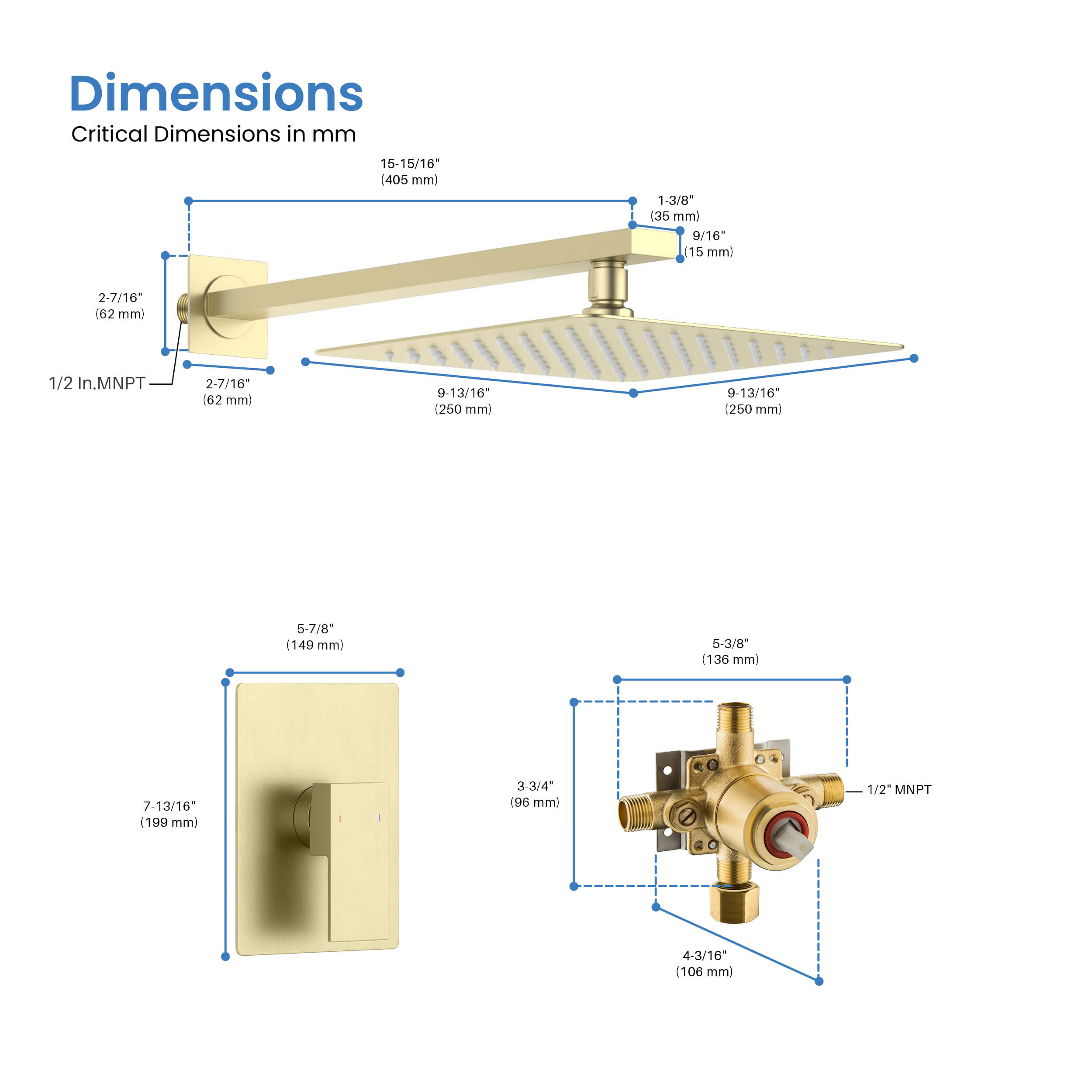 Quadra Pressure Balanced Single Function Wall Mount Shower System with Rough-In Valve - CSF-4011