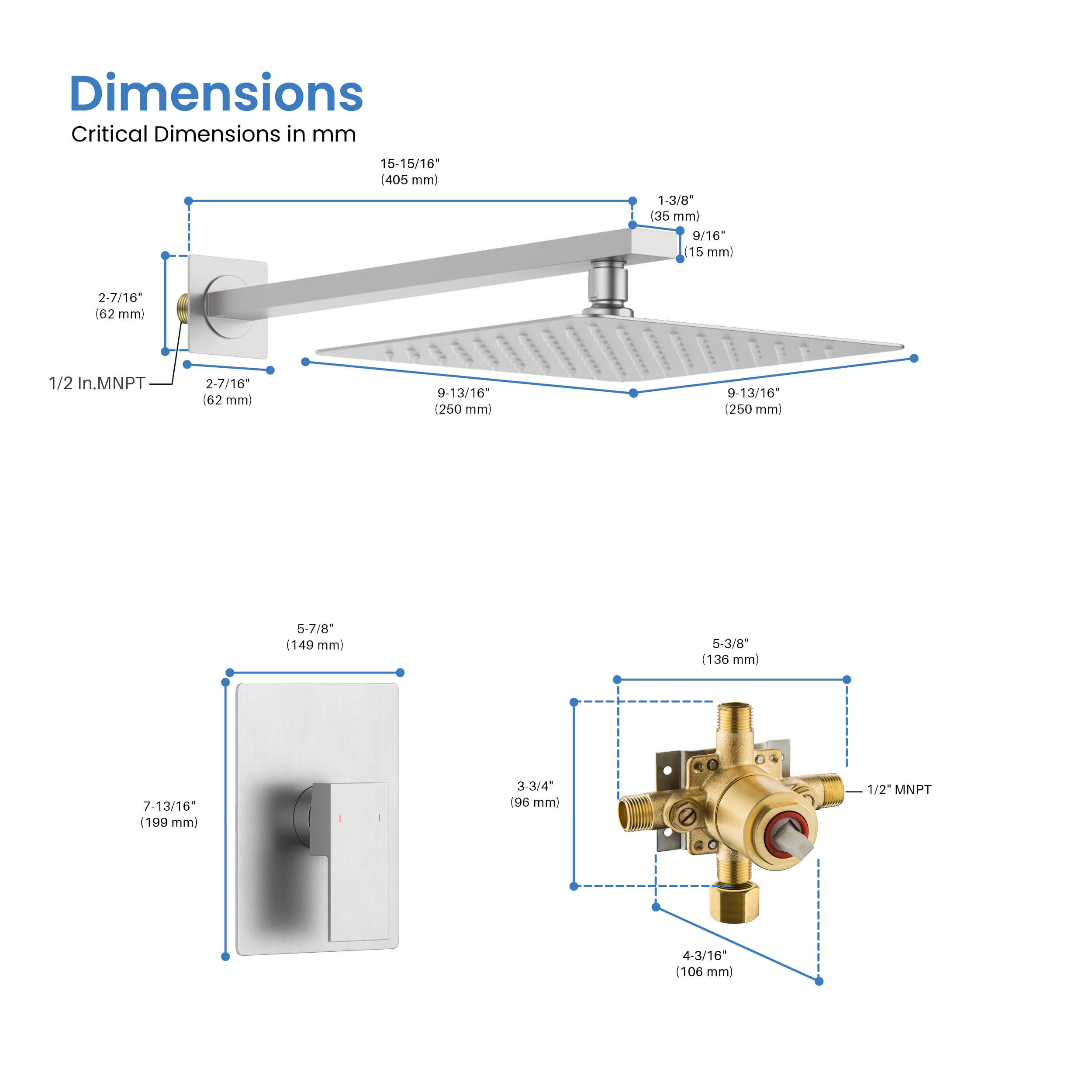 Quadra Pressure Balanced Single Function Wall Mount Shower System with Rough-In Valve - CSF-4011