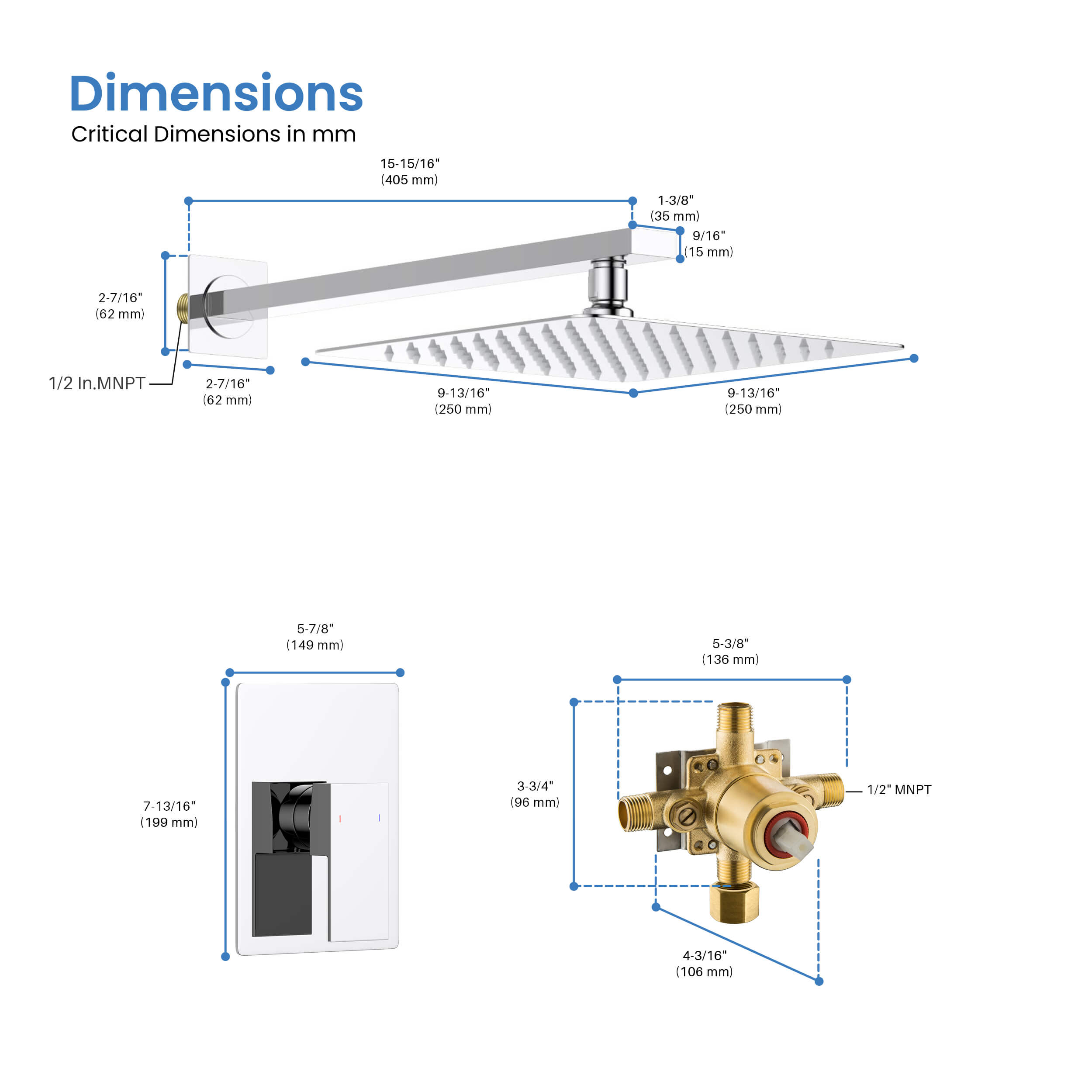 Quadra Pressure Balanced Single Function Wall Mount Shower System with Rough-In Valve - CSF-4011