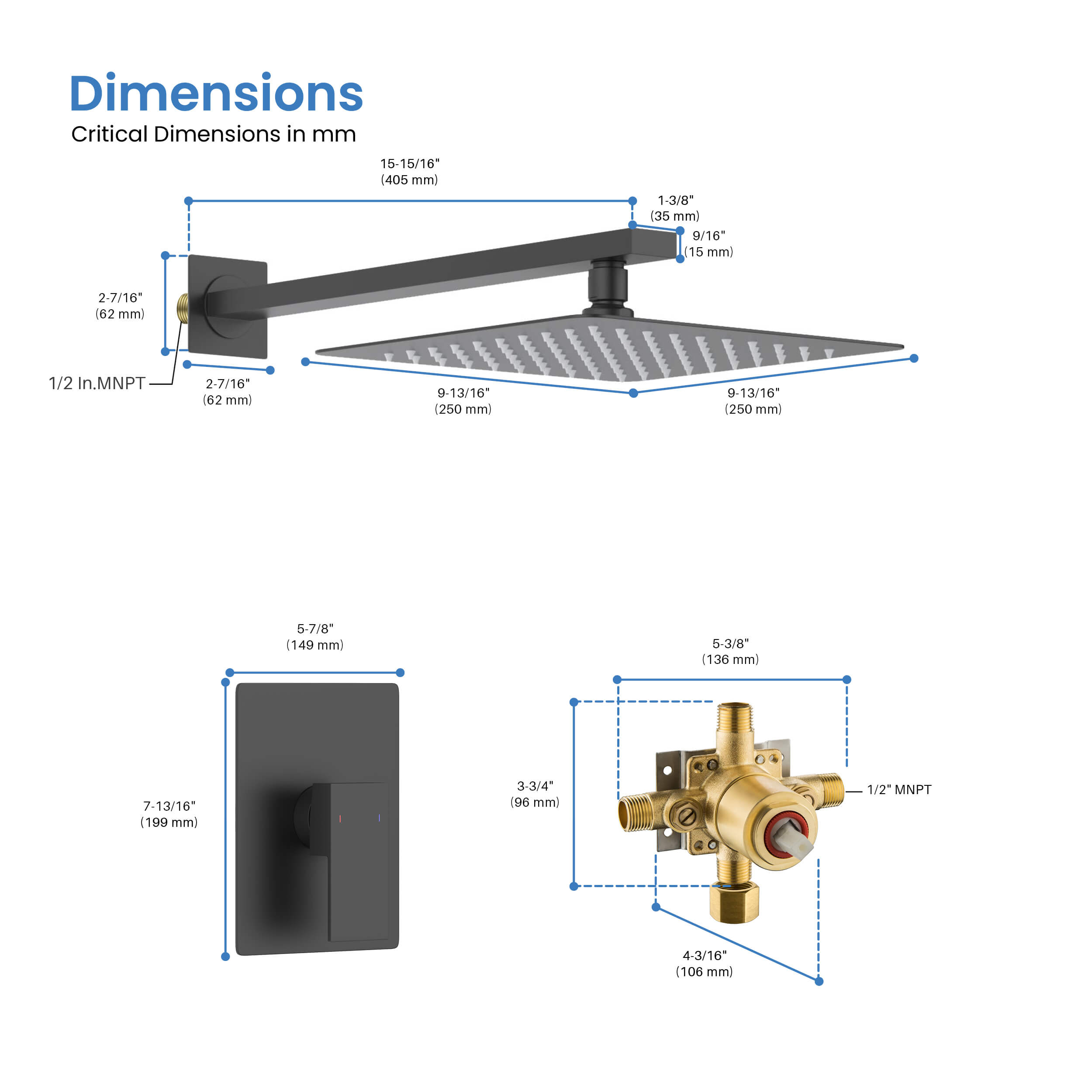 Quadra Pressure Balanced Single Function Wall Mount Shower System with Rough-In Valve - CSF-4011