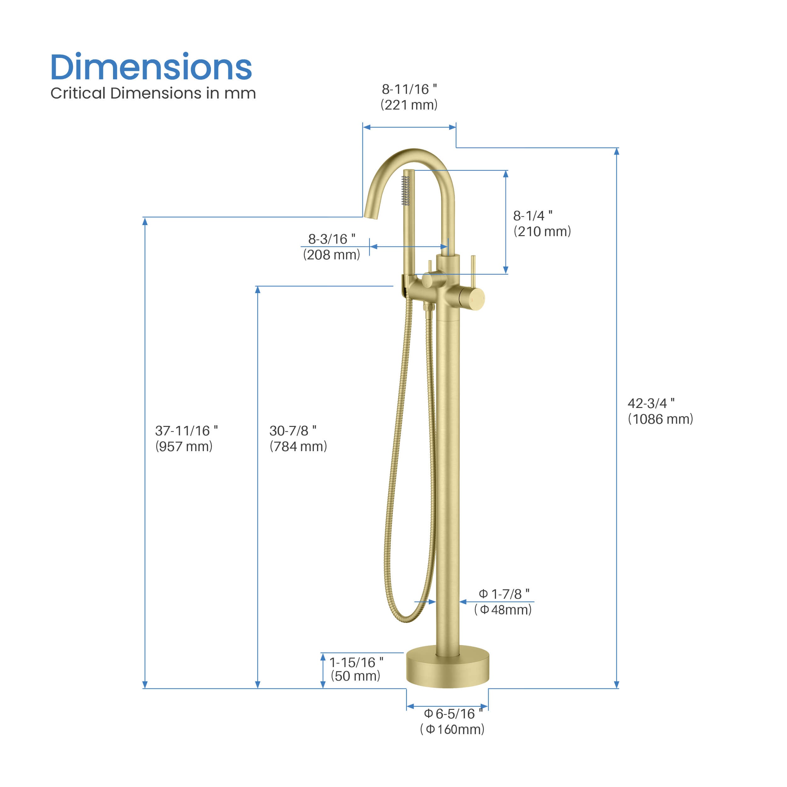 Halo Floor Mount Tub Filler With Hand Shower - CTF-3001