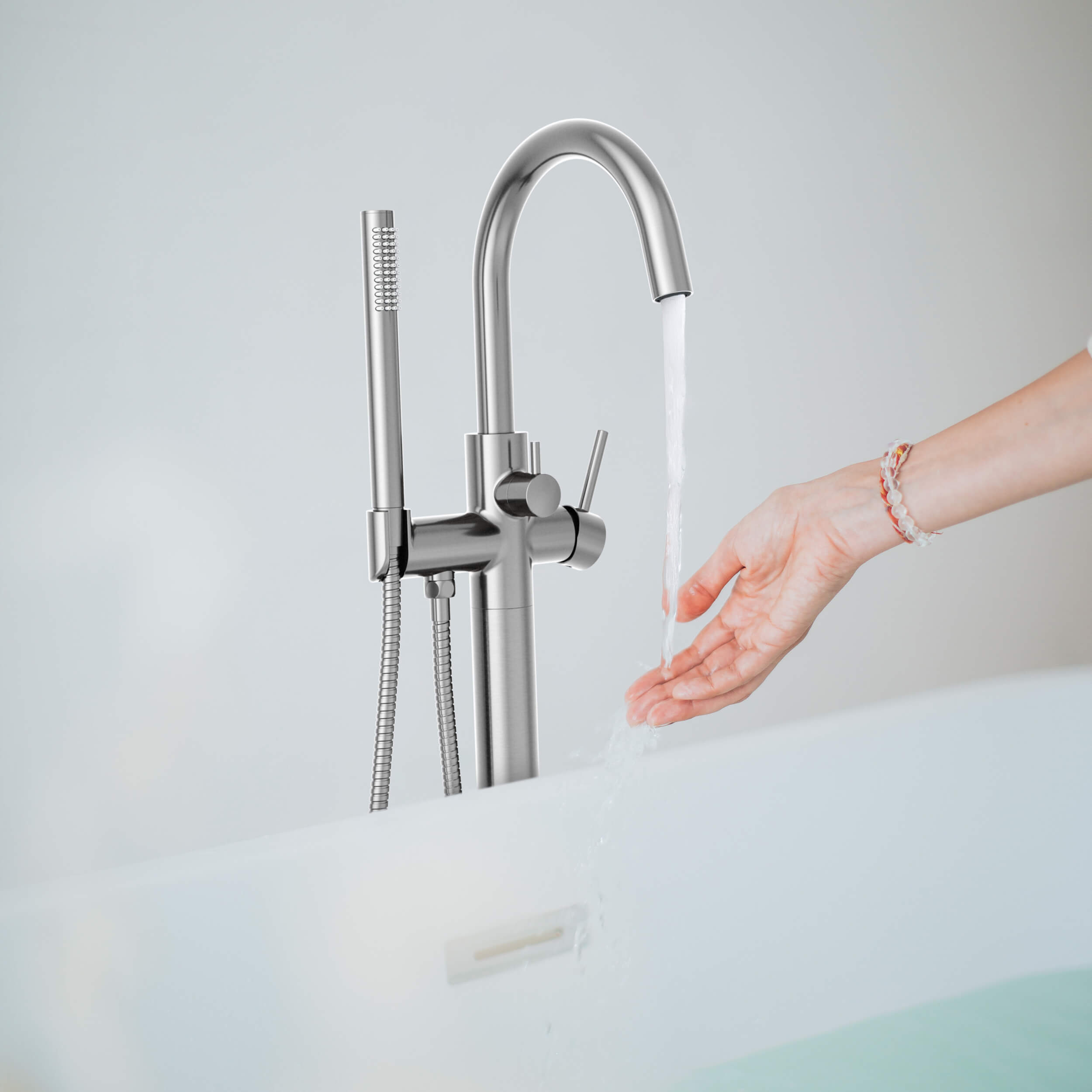 Halo Floor Mount Tub Filler With Hand Shower - CTF-3001