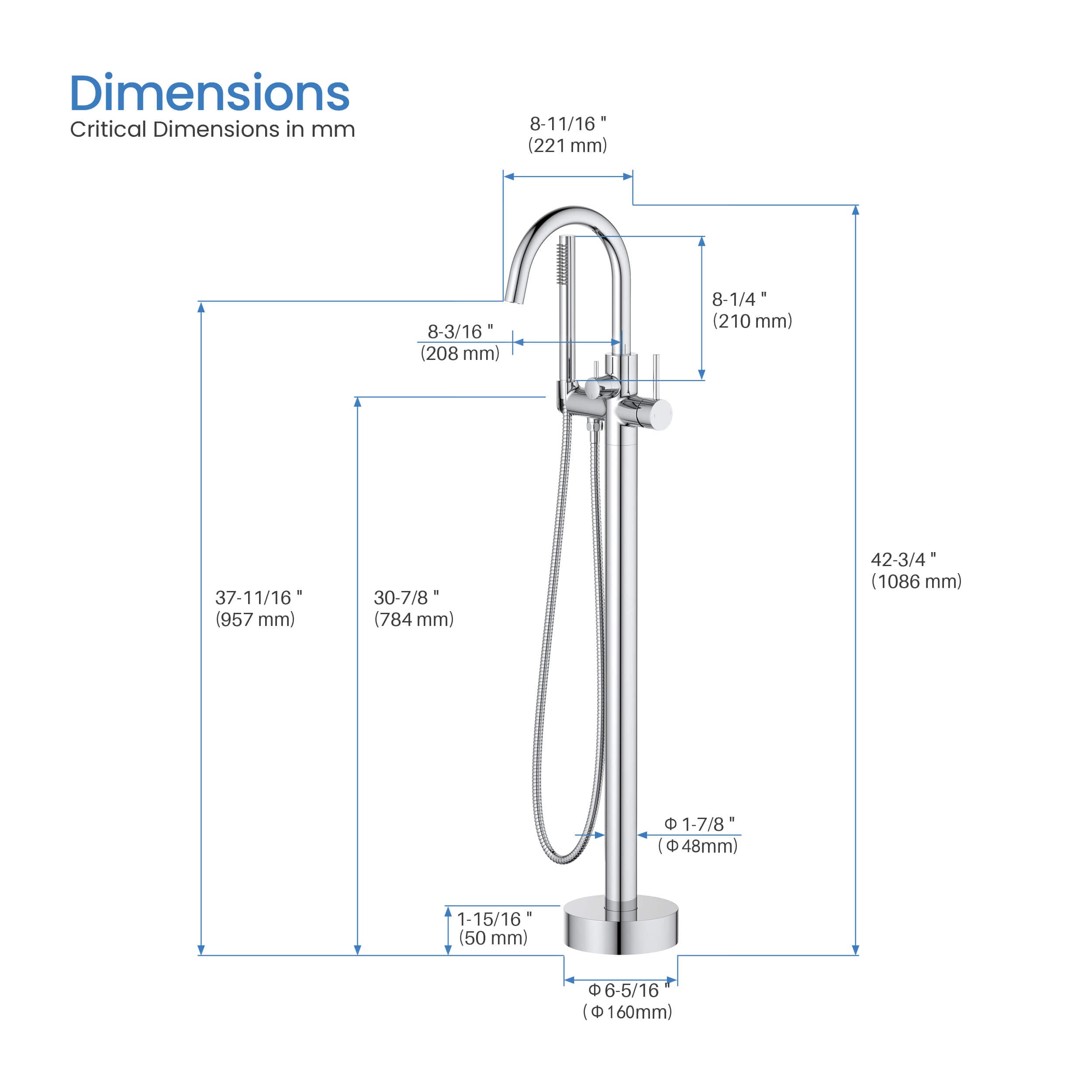 Halo Floor Mount Tub Filler With Hand Shower - CTF-3001