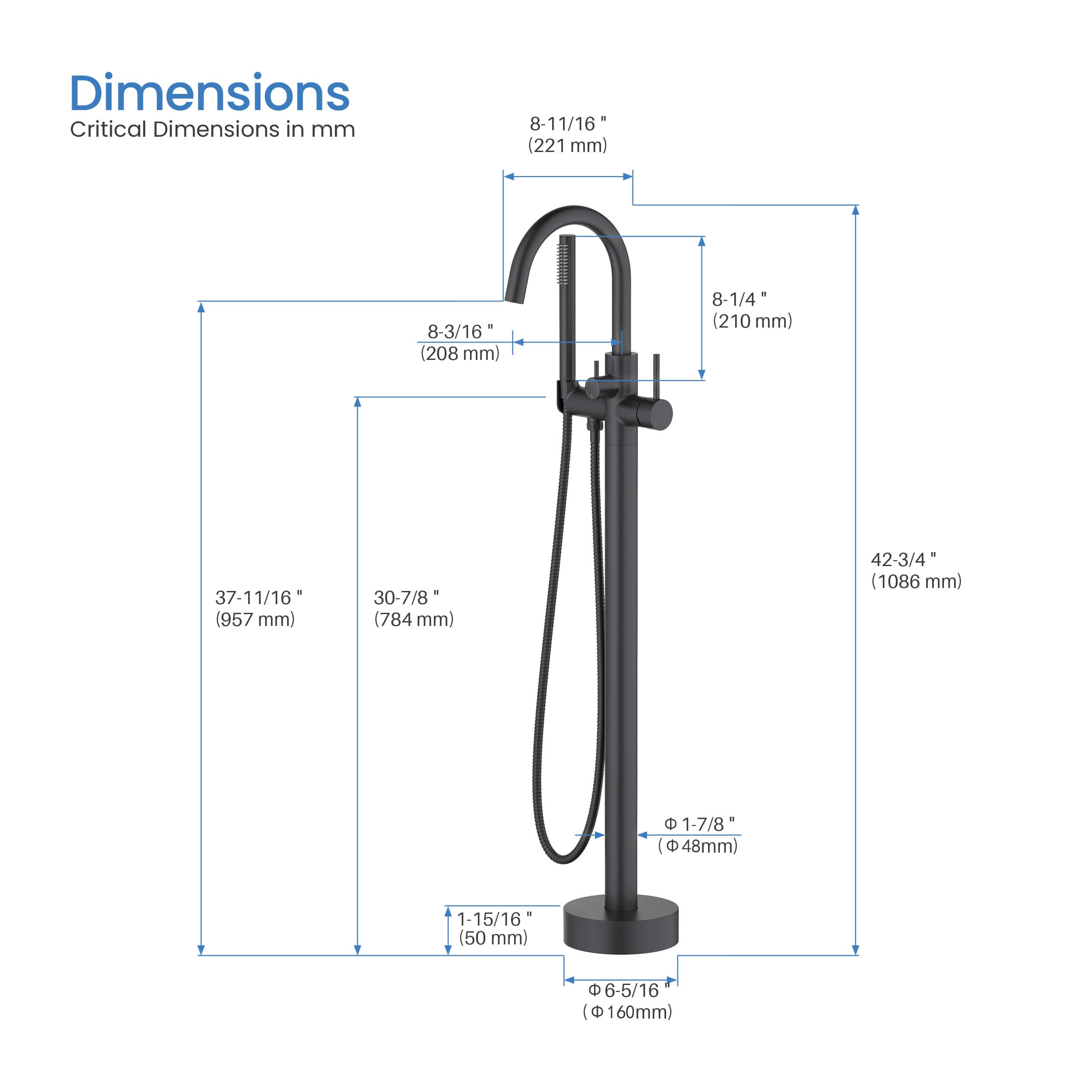 Halo Floor Mount Tub Filler With Hand Shower - CTF-3001