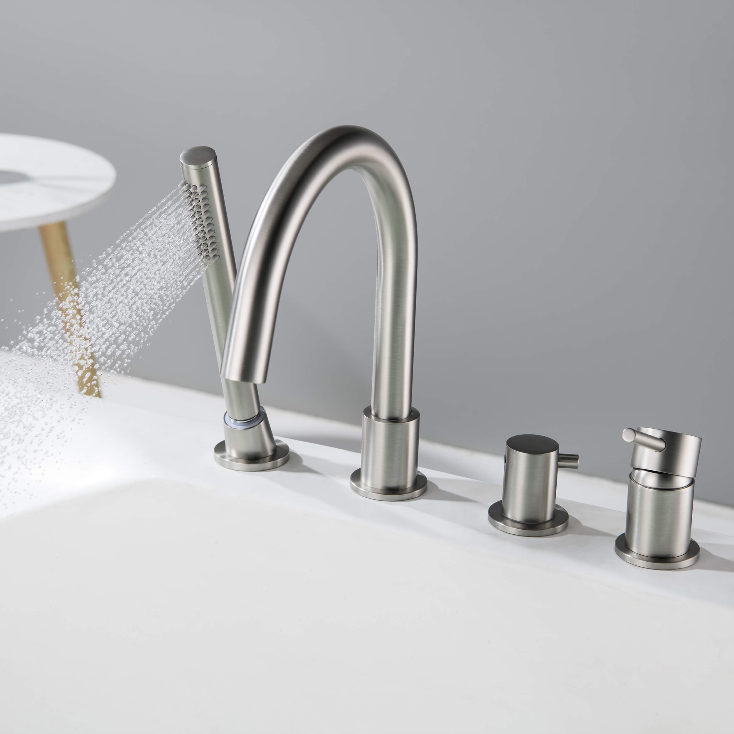 Halo Deck Mounted Roman Bathtub Faucet with Hand Shower - CTF-3101