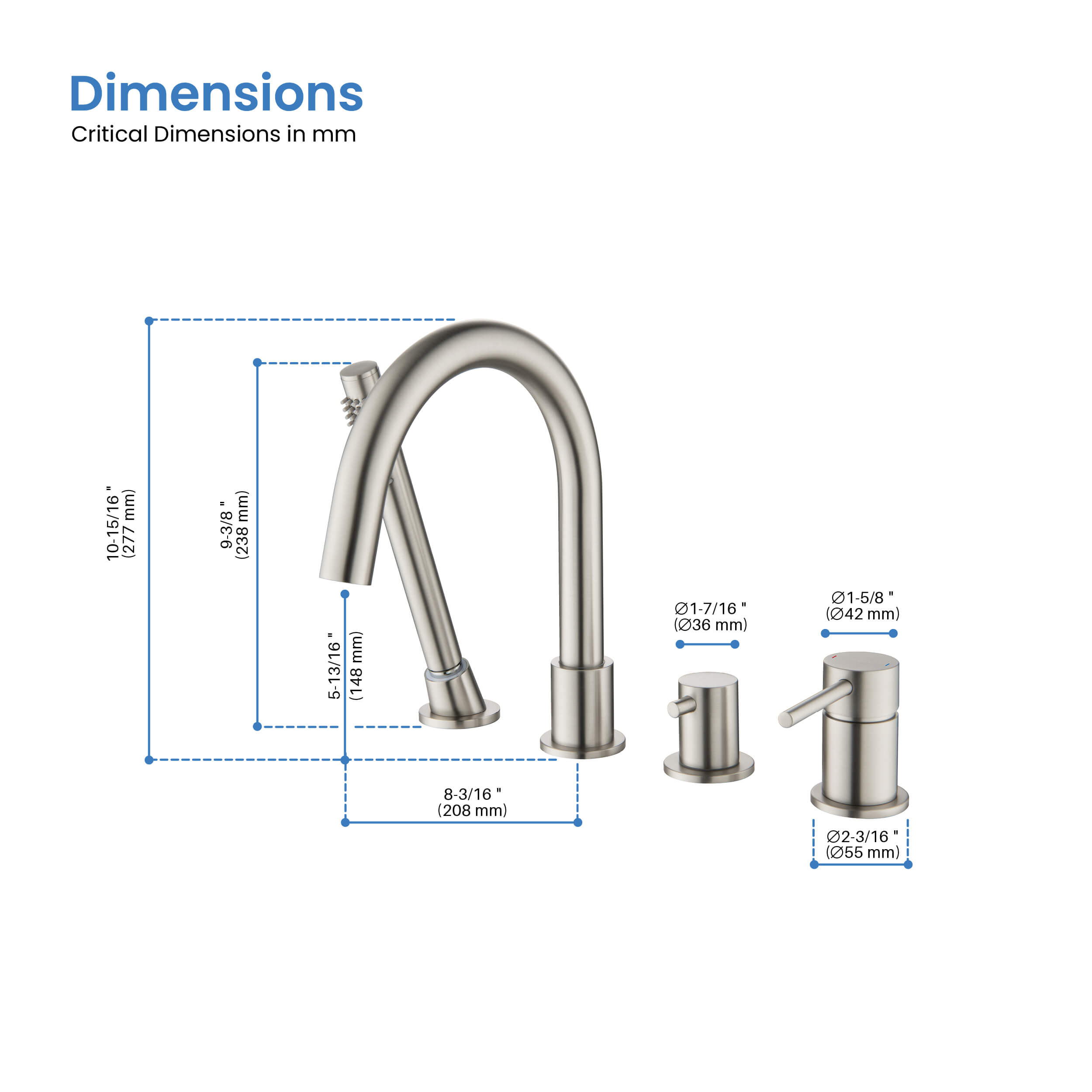 Halo Deck Mounted Roman Bathtub Faucet with Hand Shower - CTF-3101