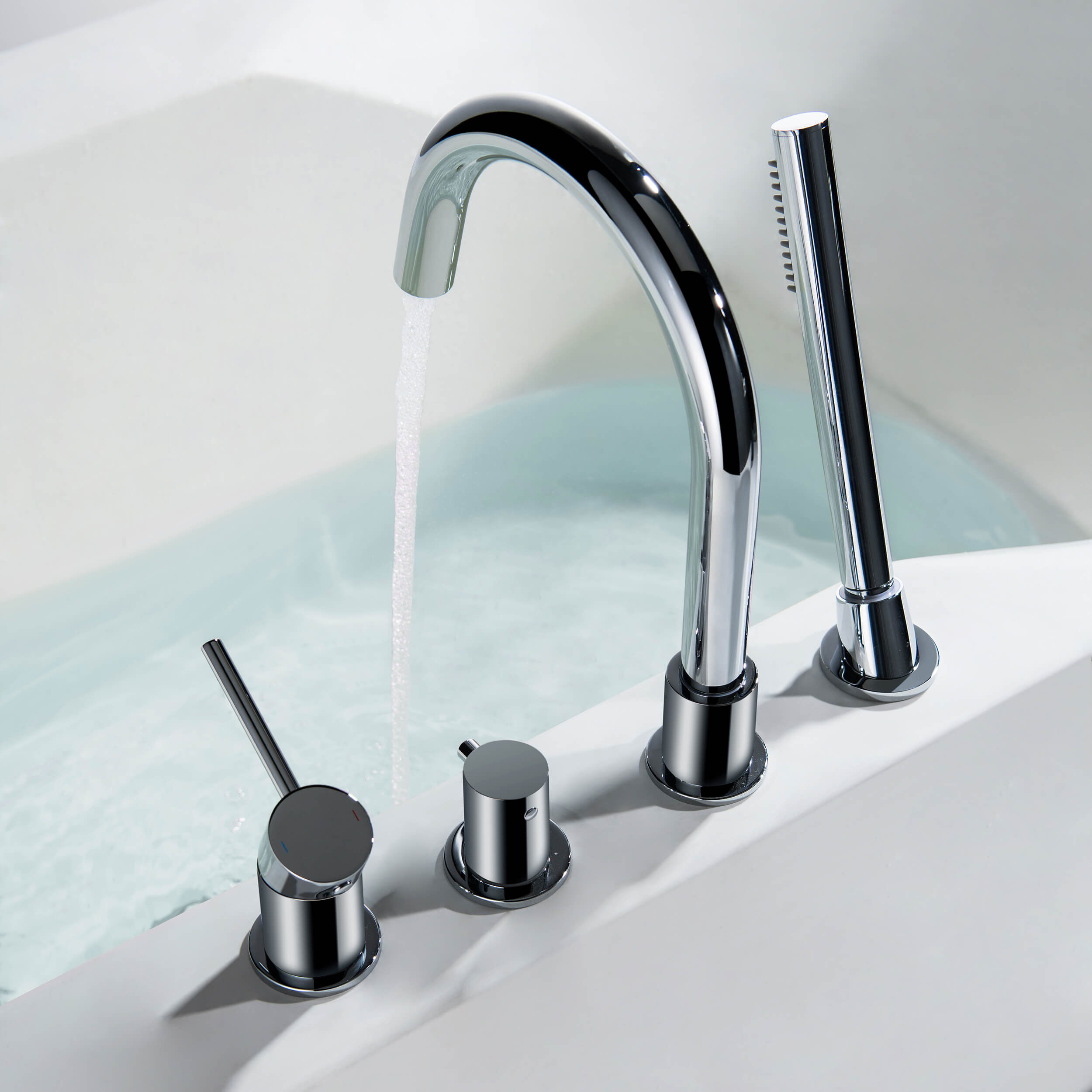 Halo Deck Mounted Roman Bathtub Faucet with Hand Shower - CTF-3101