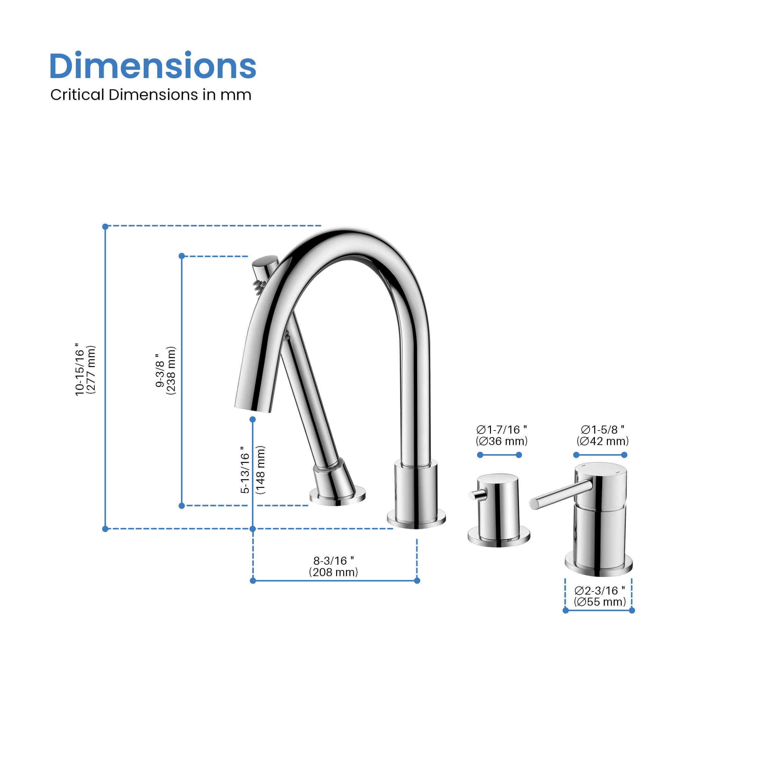 Halo Deck Mounted Roman Bathtub Faucet with Hand Shower - CTF-3101