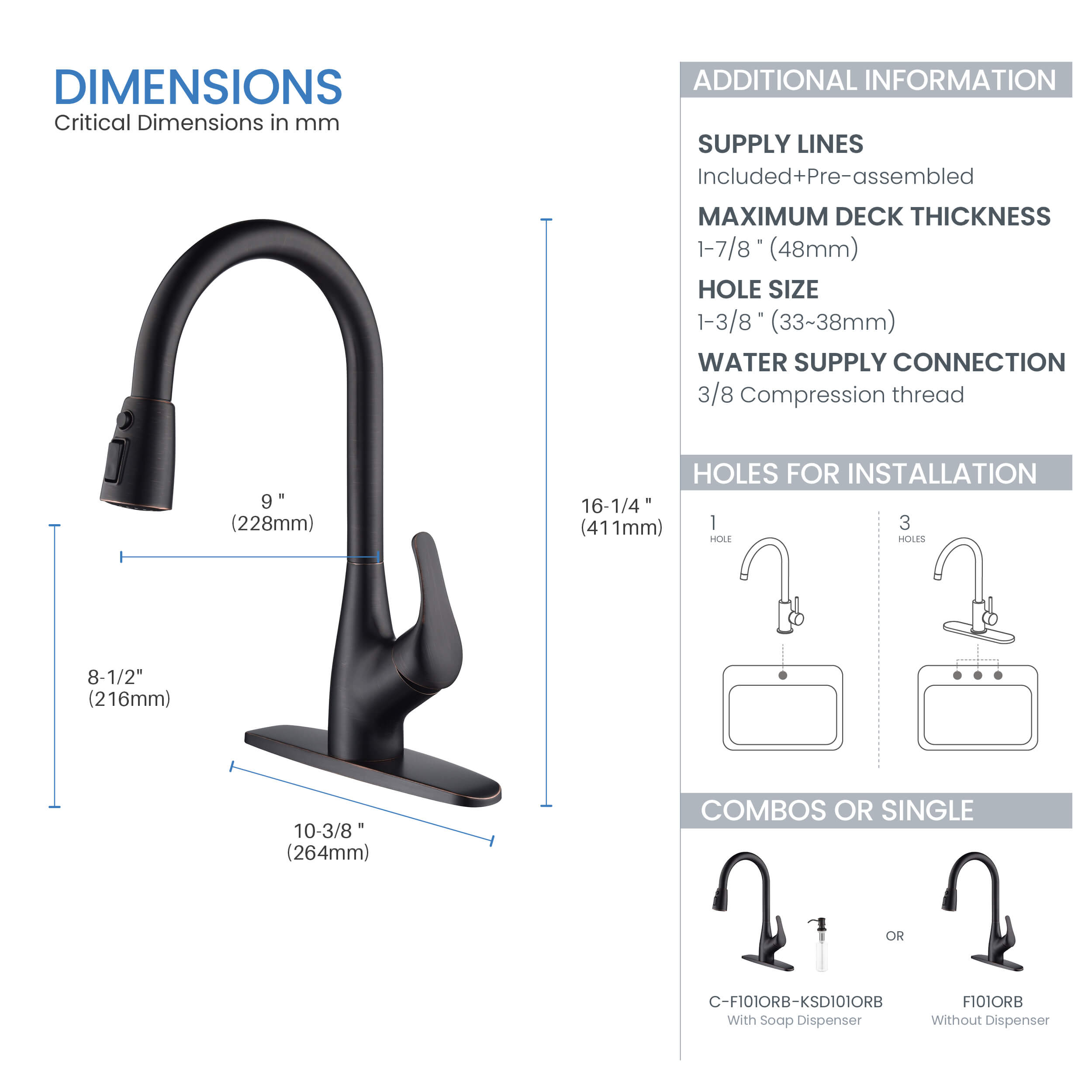 Value Collection - Single Handle Pull Down Kitchen Faucet - F101ORB