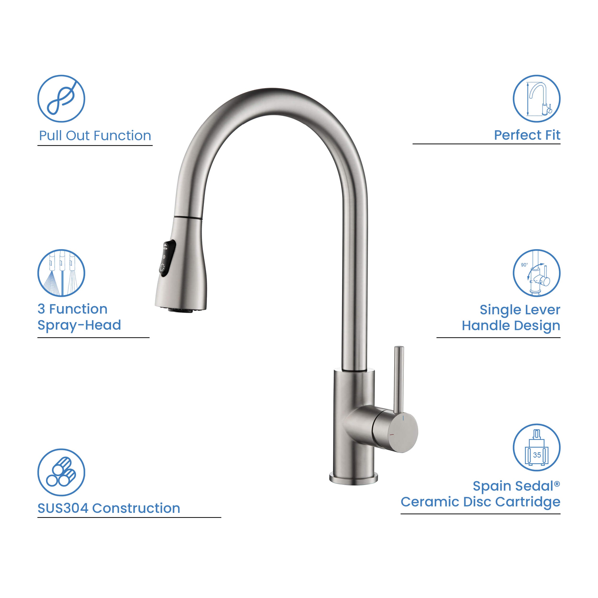 Value Collection - Single Handle Pull Down Kitchen Faucet - F102