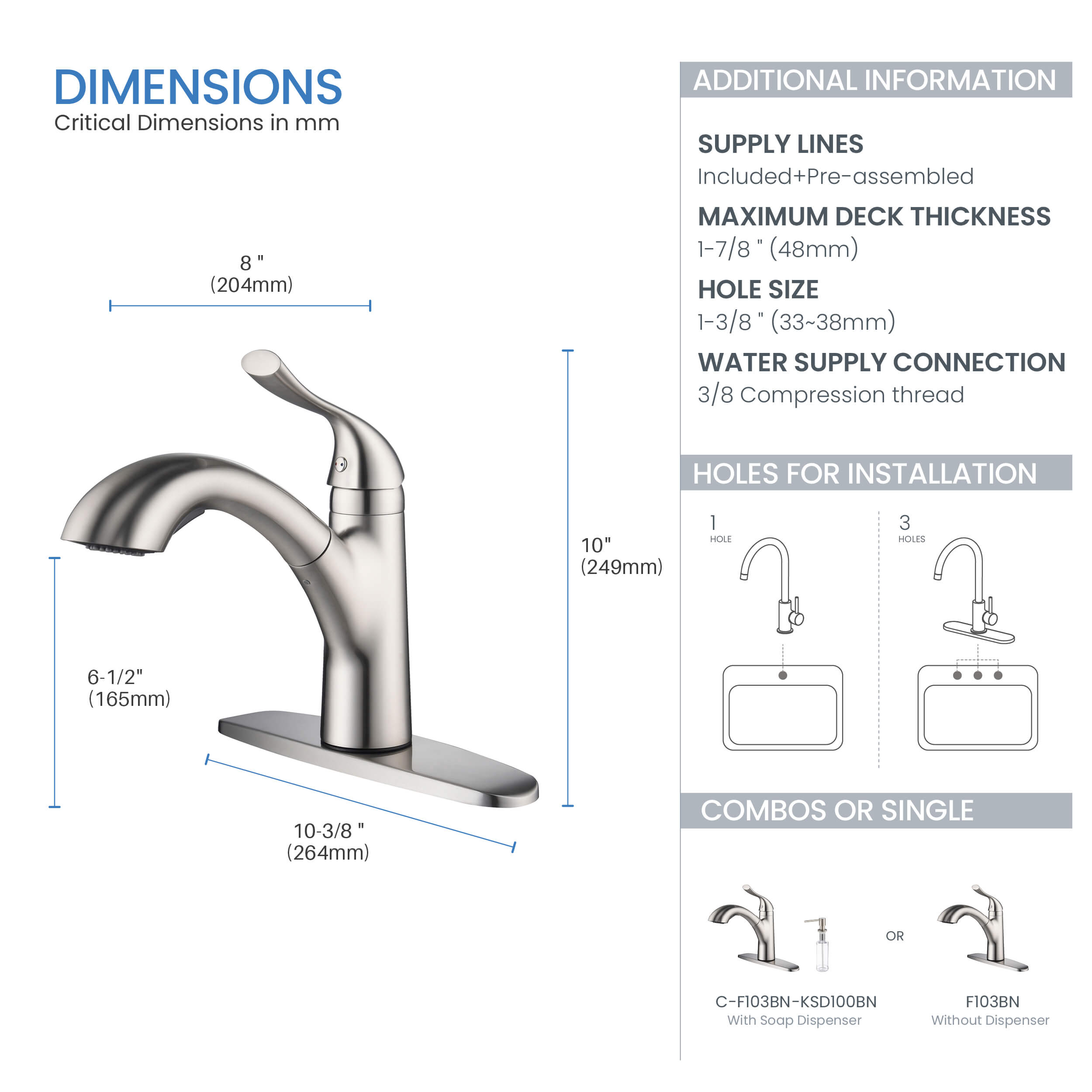 Value Collection - Single Handle Pull Out Kitchen Faucet - F103