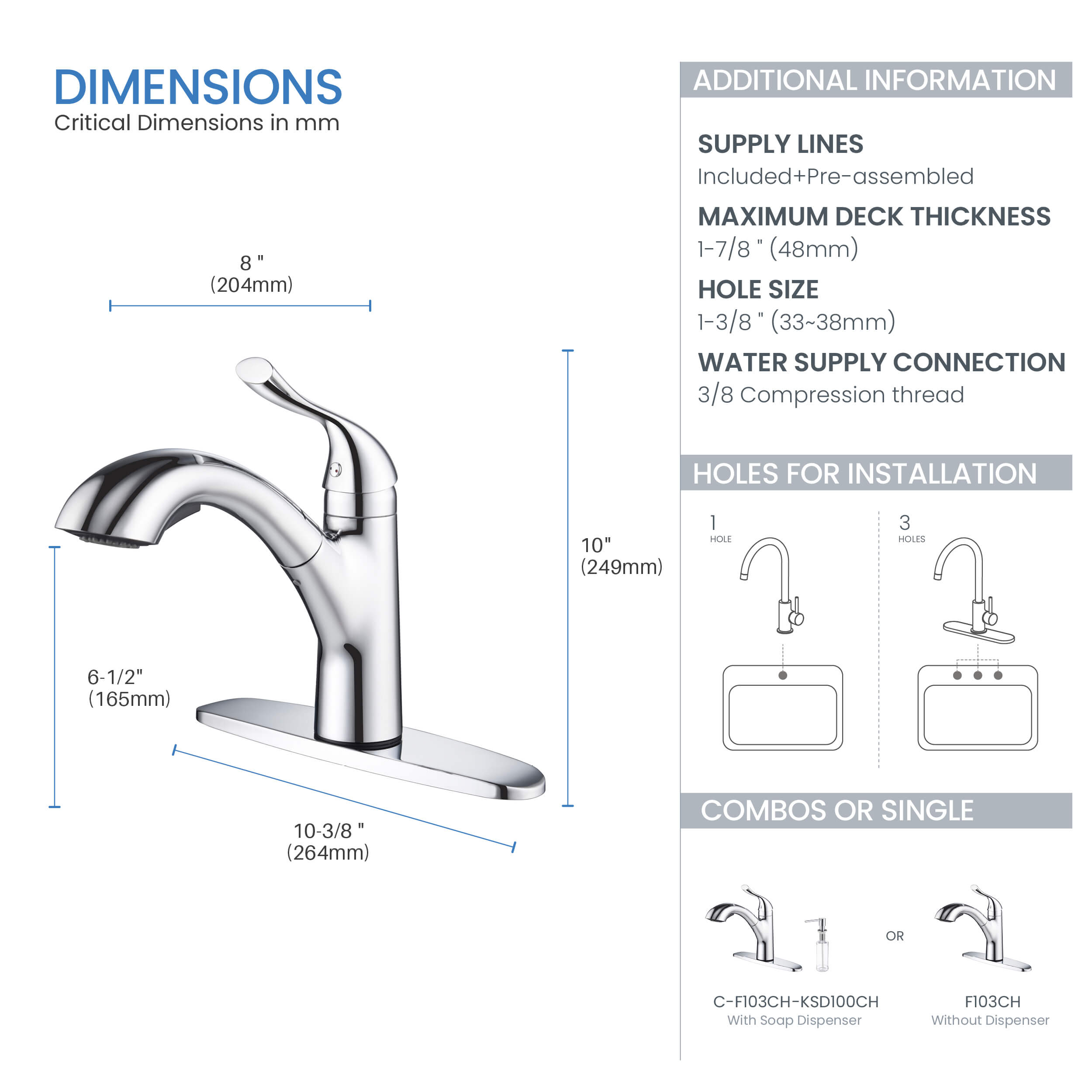 Value Collection - Single Handle Pull Out Kitchen Faucet - F103