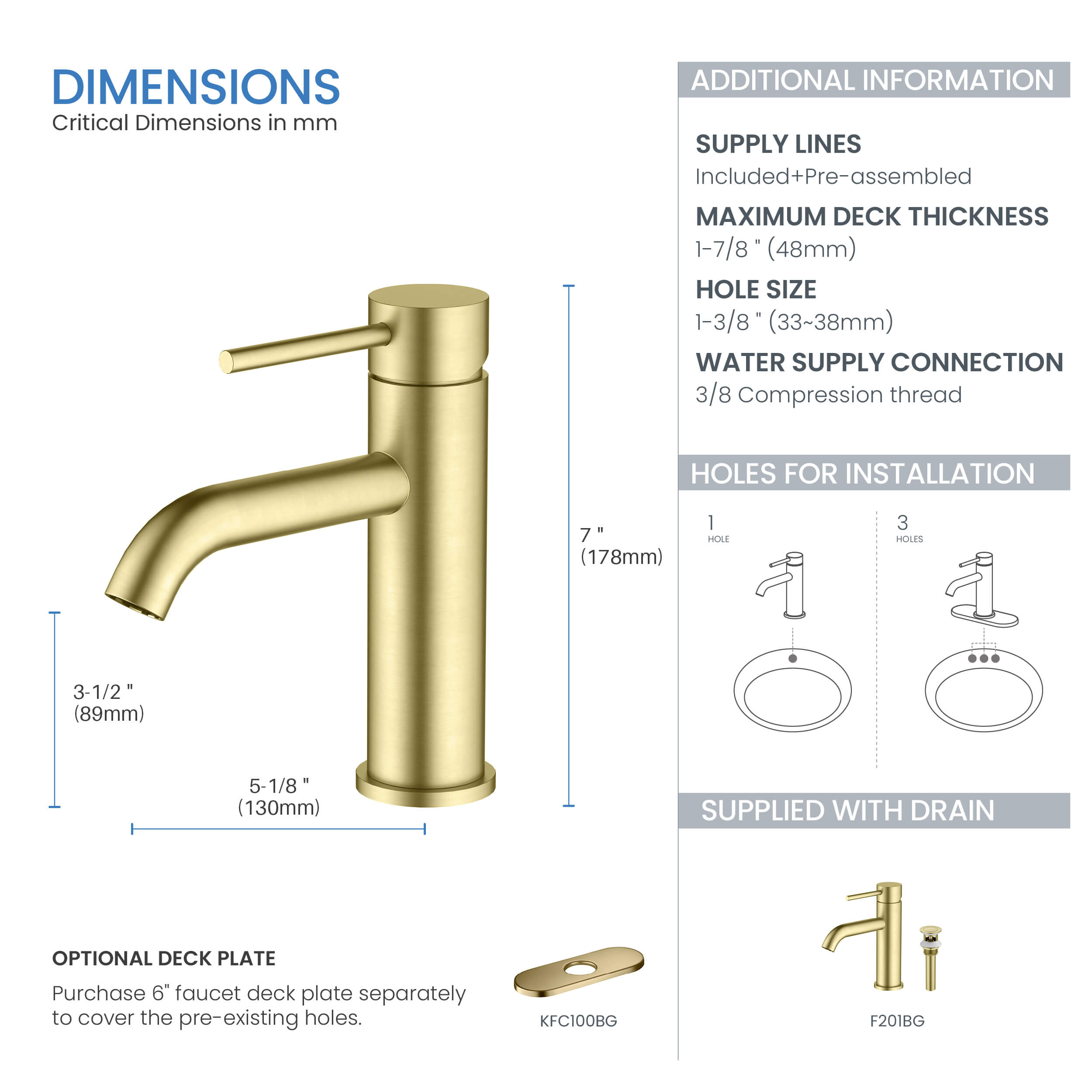 Value Collection - Single Handle Bathroom Vanity Sink Faucet with Pop Up Drain - F201