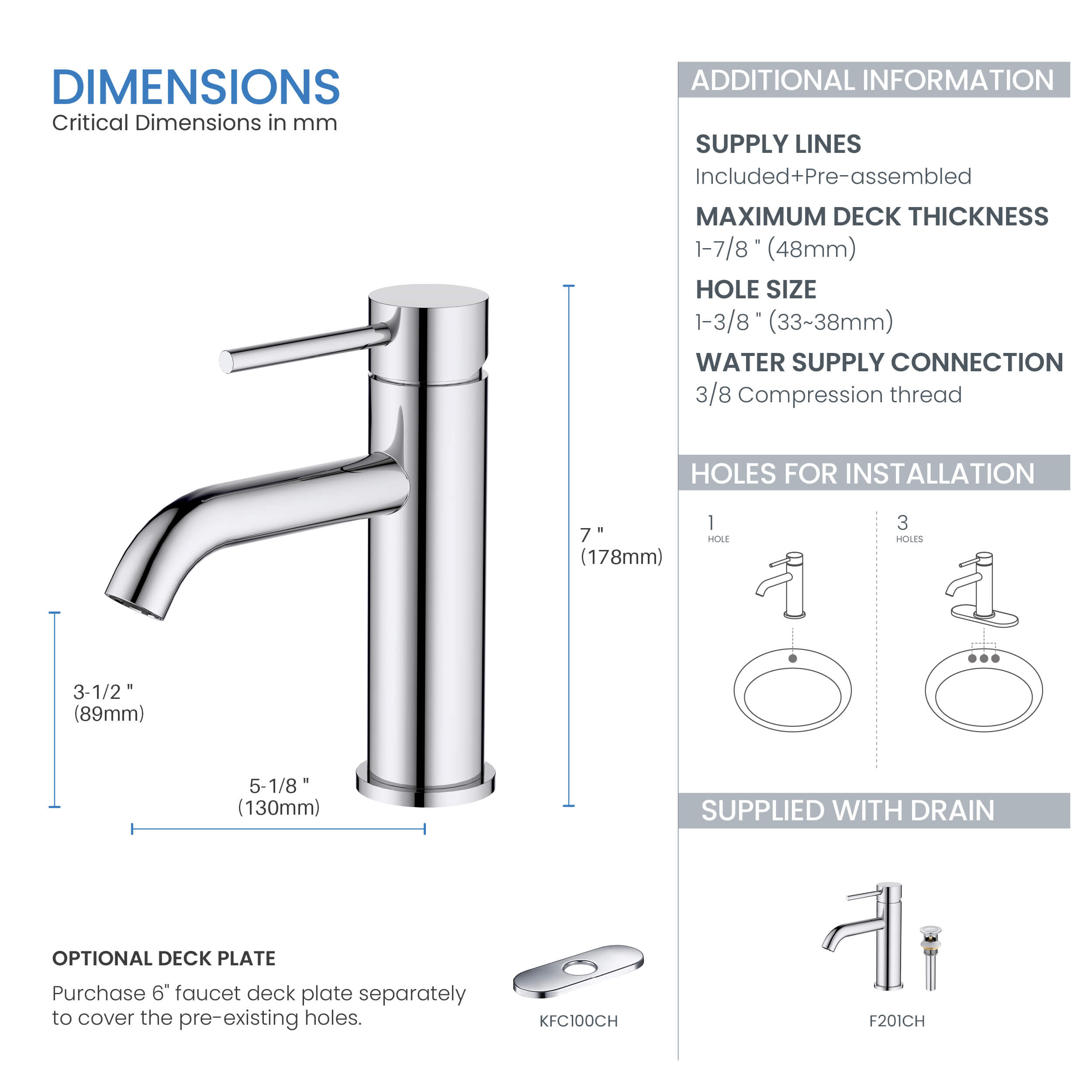 Value Collection - Single Handle Bathroom Vanity Sink Faucet with Pop Up Drain - F201