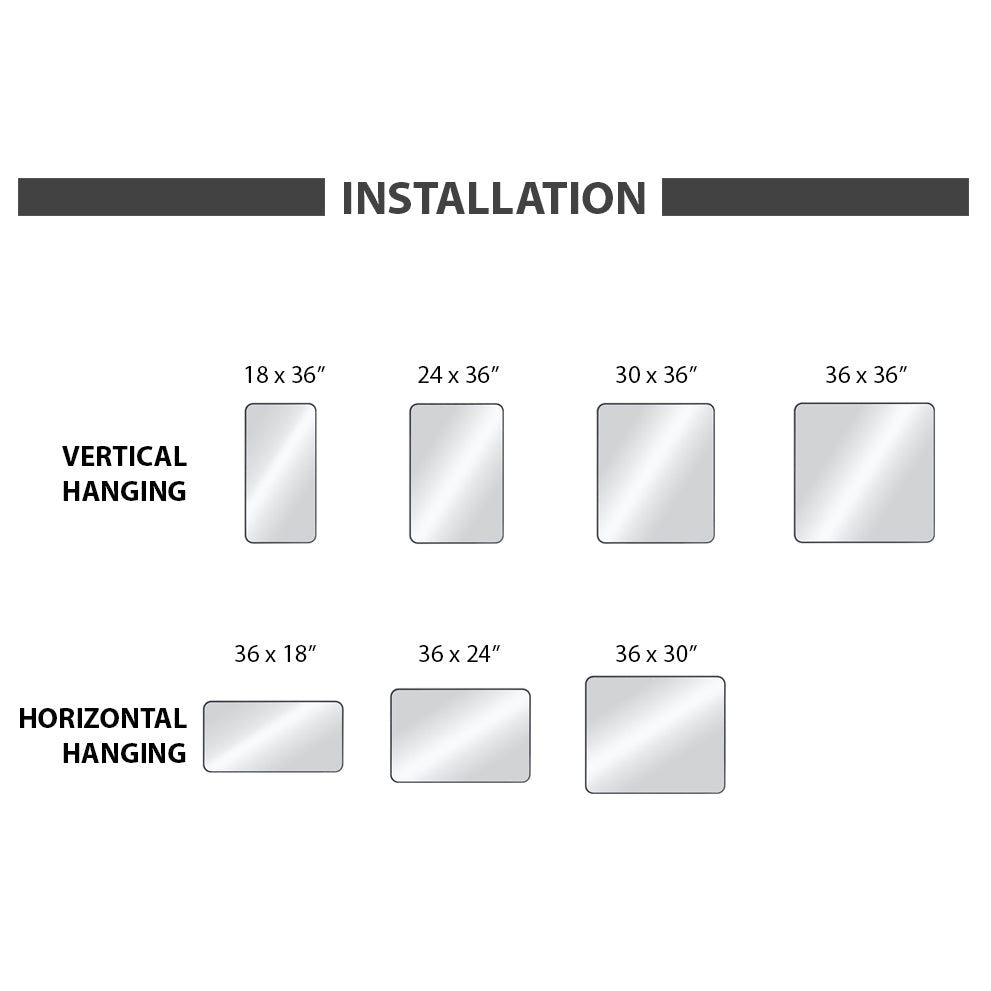 30" x 36" Shatterproof Wall Mount Metal Frame Mirror - FM2-3036